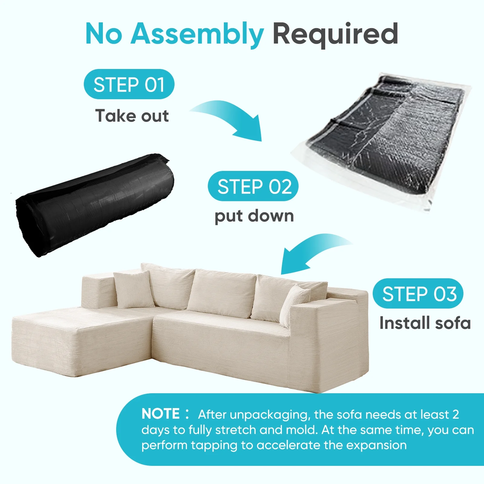 ZAFLY 106" Cloud Sectional Couch with Chaise, No Assembly Required L Shaped Sleeper Sofa, Oversized Deep Seat Modular Couches and Sofas for Living Room - Right, Black - Image 20
