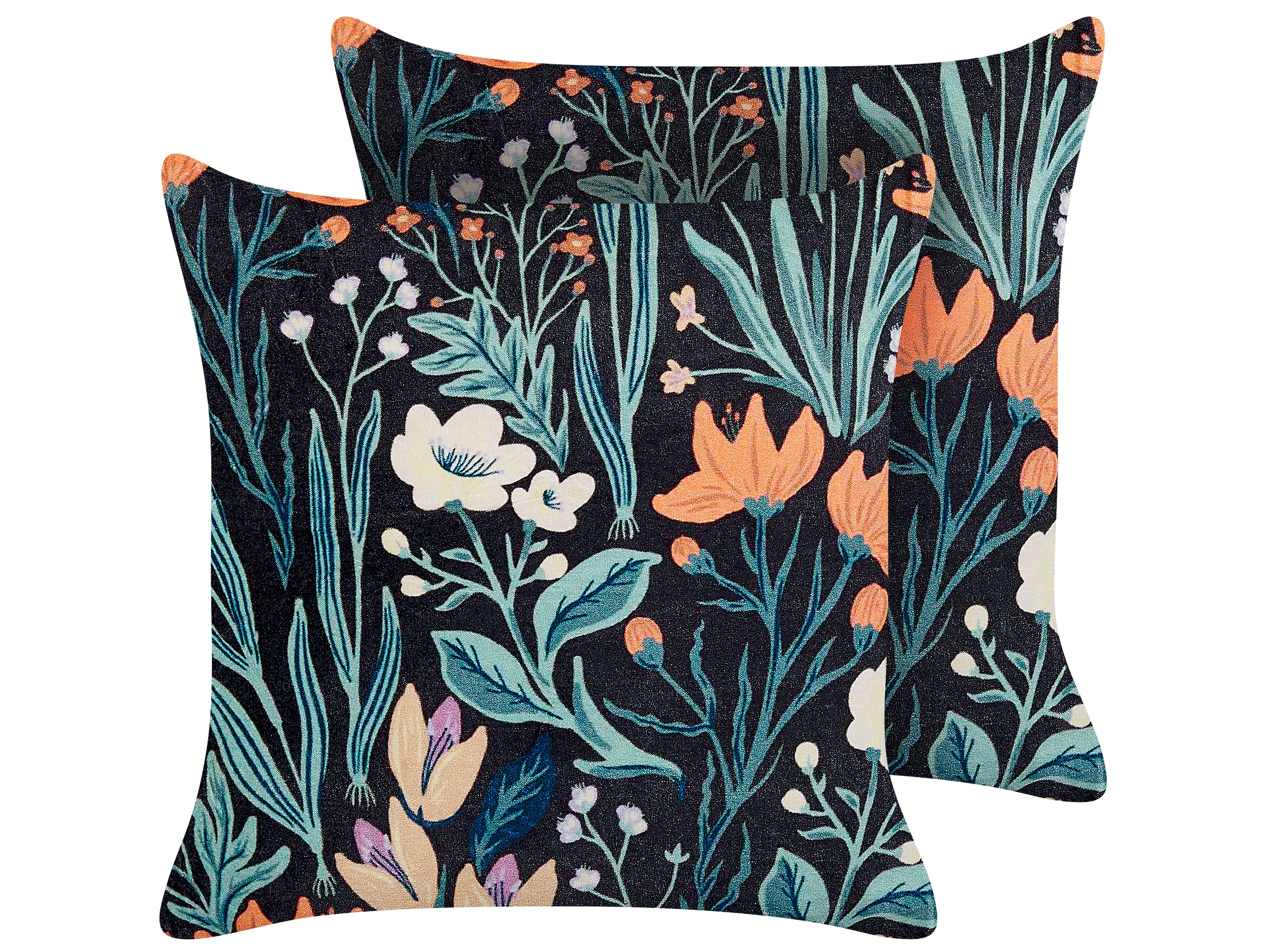 Set of 2 Decorative Cushions OSMUNDA Velvet 45 x 45 cm Black Floral Pattern