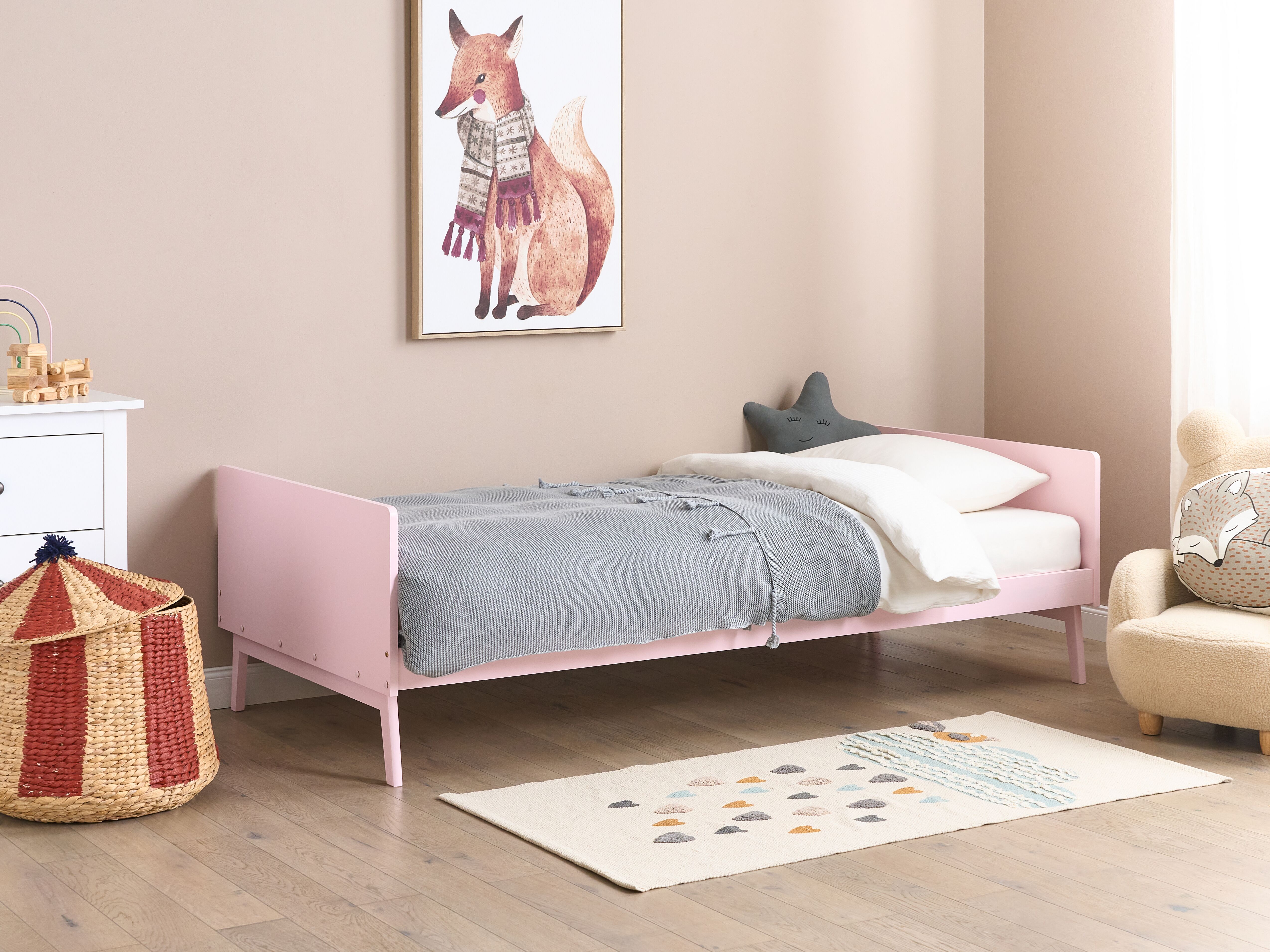 Bed Pine Wood BONNAC 90 x 200 cm (EU Single) Pastel Pink