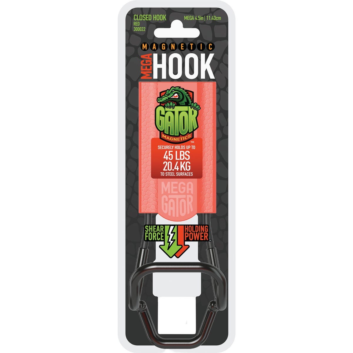 Gator Magnetics MEGA 4.5 In. Red Closed Magnetic Hook, 45 Lb. Capacity