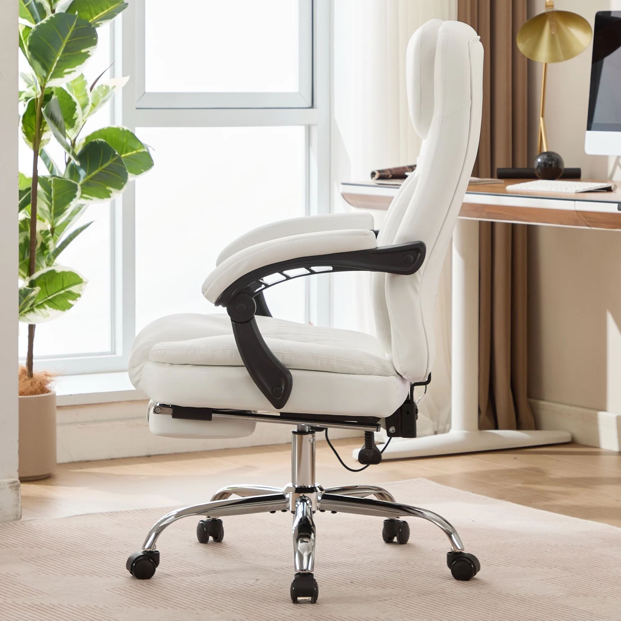 JONPONY Big and Tall Office Chair 500LBS Executive Office Chair Massage and Footrest Ergonomic Computer Desk Chair Reclining High Back Leather Office Chair Lumbar Back Support Swivel Rolling,Black - Image 71