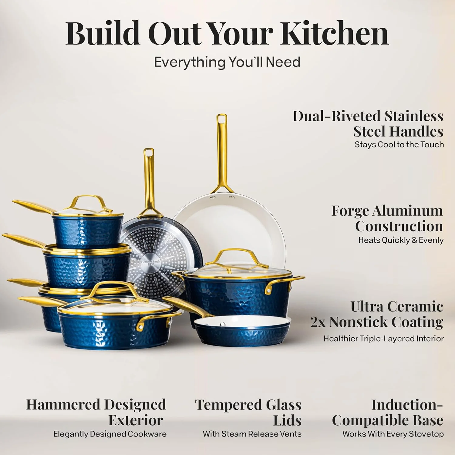 Gotham Steel Hammered 20 Pc Ceramic Cookware Set Nonstick, Induction Pots and Pans Set, Non Toxic Cookware Sets, Oven & Dishwasher Safe - Copper - Image 14