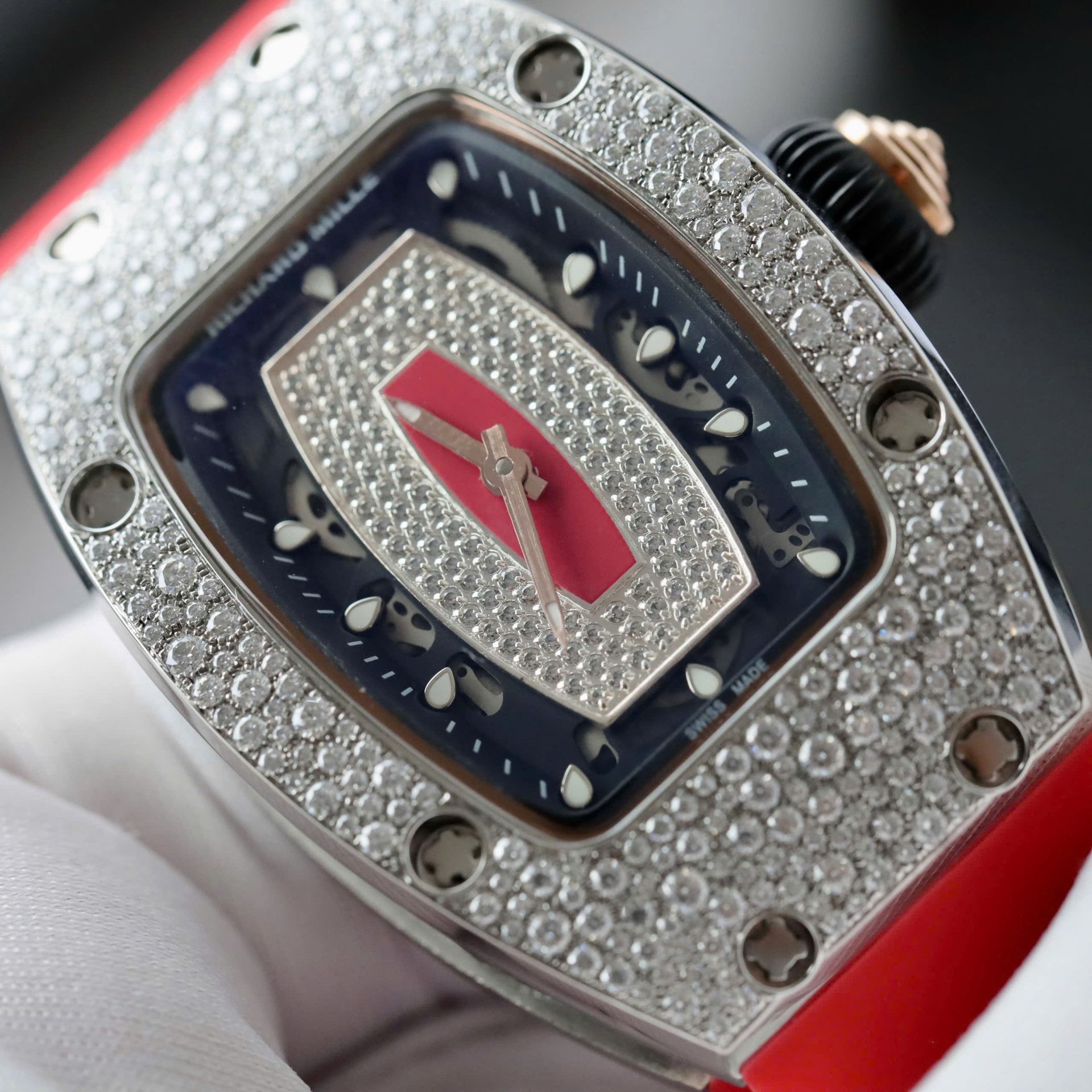 Richard Mille RM007 Red Replica Watch Diamond Moissanite Hong Kong Custom 36mm - Top club