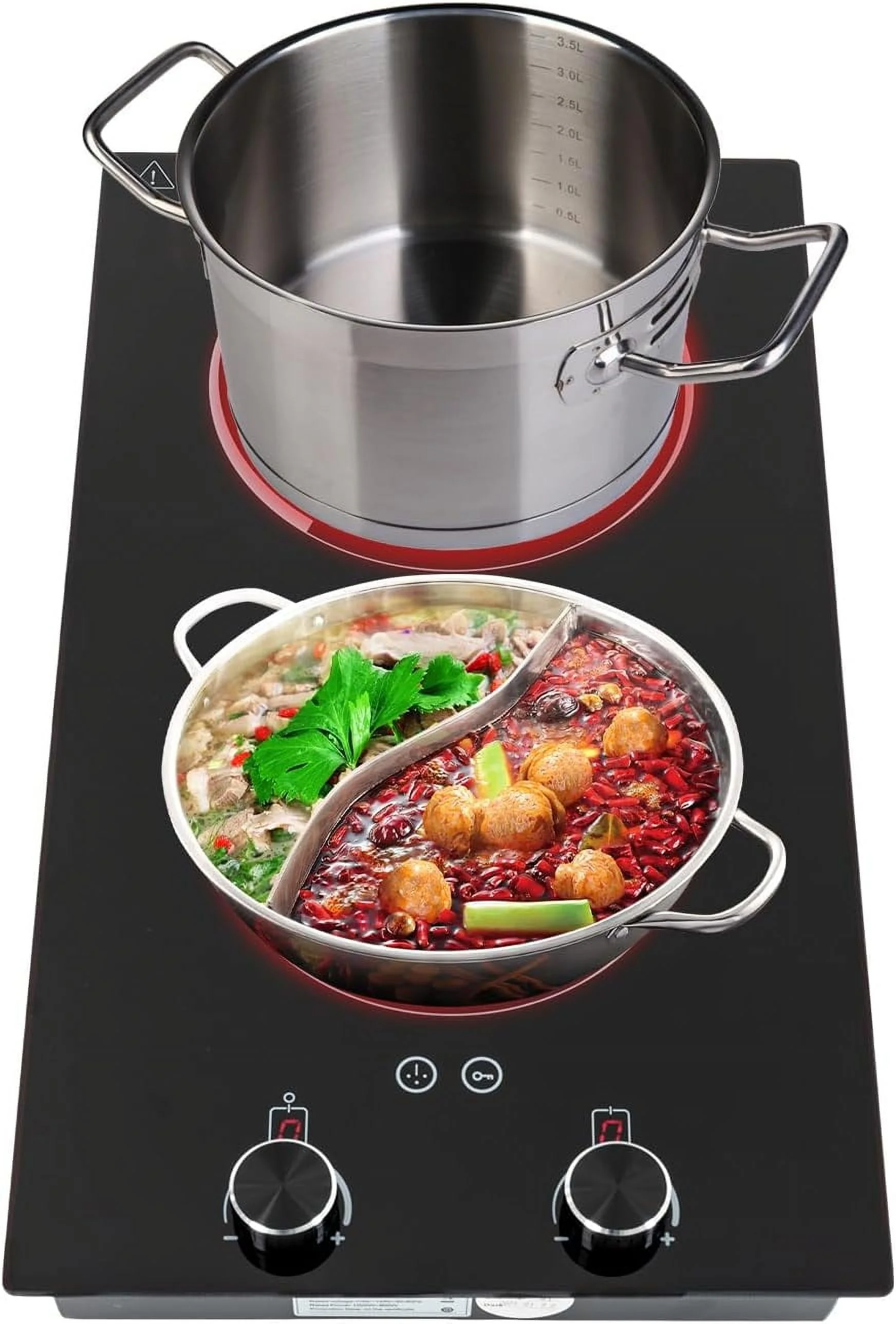 Electric Ceramic Cooktop with Timer,2 Burners Built-in Radiant Electric Stove Top with Child Safety Lock,24 Inch Electric Cooktop with Sensor Touch Control (9 Power-2 Burners)