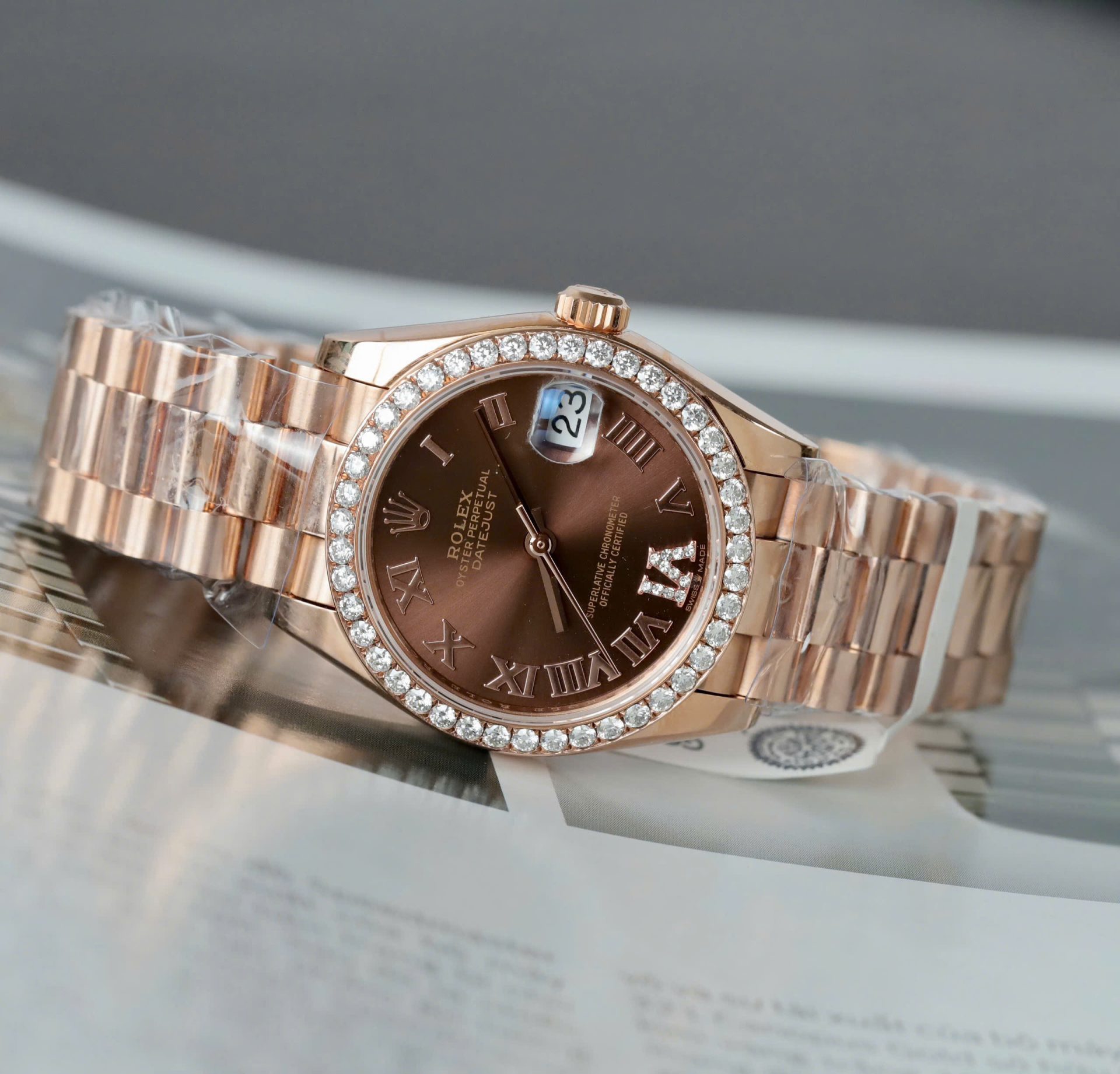 Rolex DateJust Women s Copies Watch Diamonds Moissanite + 18K Gold Wrapped 31mm - Elite Watch Atelier