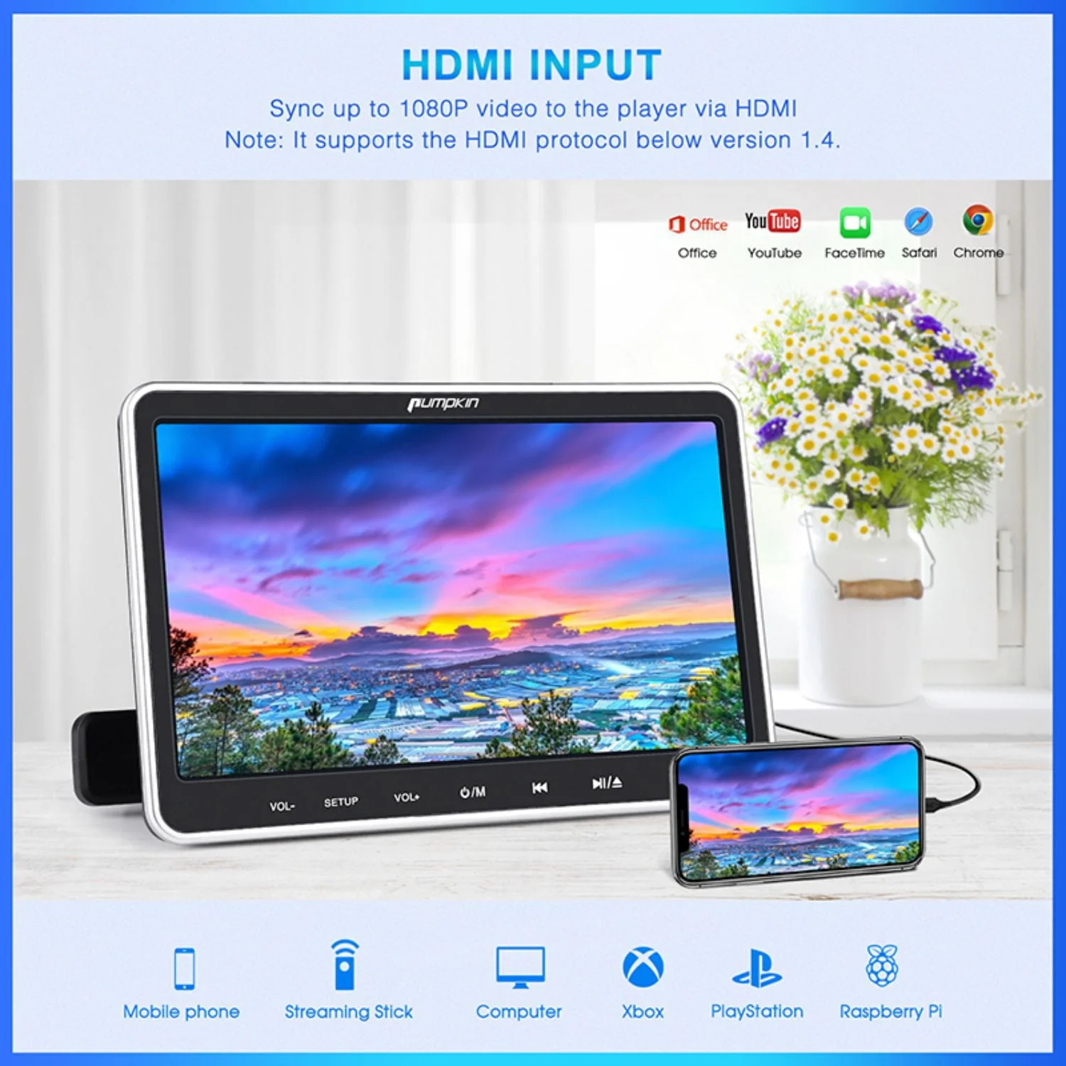 Pumpkin 10.1” Dual Headrest DVD Players for Car with Headphones, 2 Mount Brackets HDMI Input Region Free Last Memory - Image 4