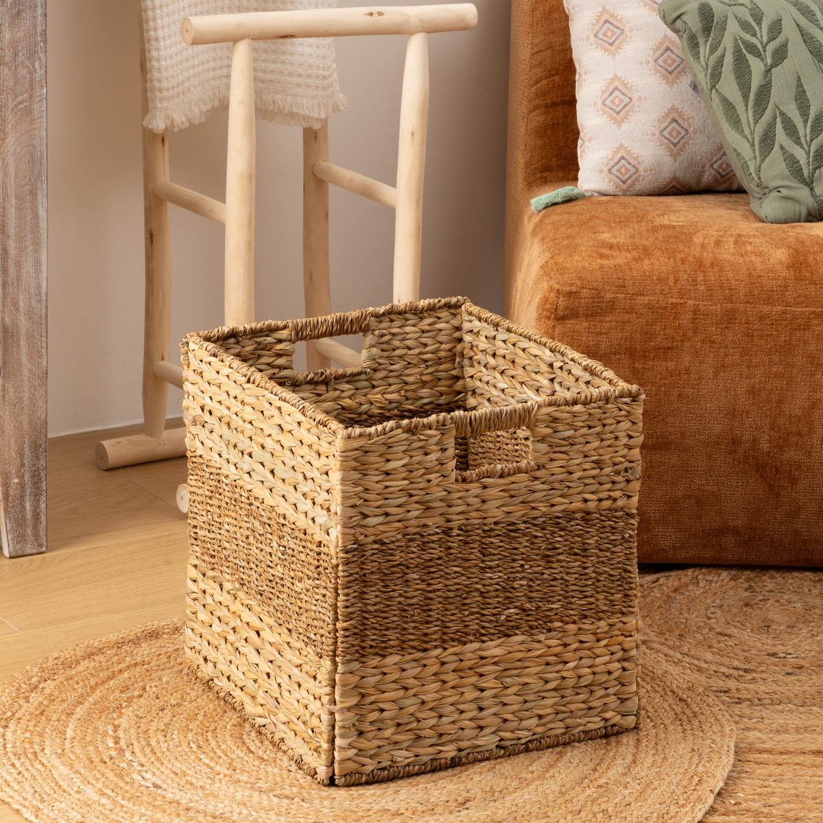 Basket "Ninon" Reed, Beige, 38x38 cm
