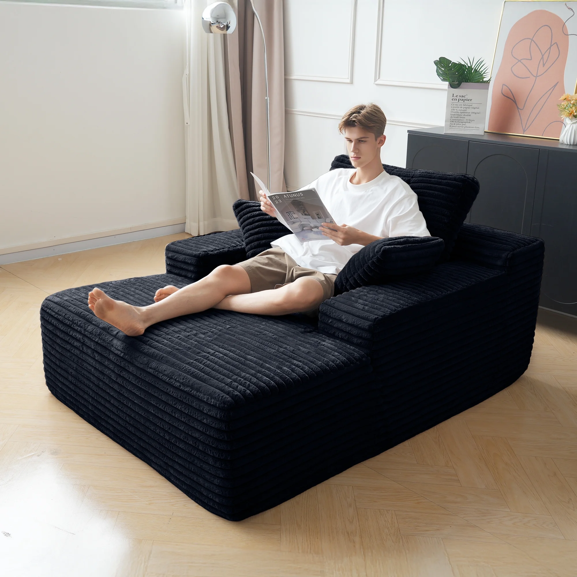 Sodrens Oversized Chaise Lounge Chair Indoor,Upholstered Sofa Bed with Throw Pillows and Armrests,Sleeper Chair for Living Room,Bedroom,Brown,Corduroy - Image 32