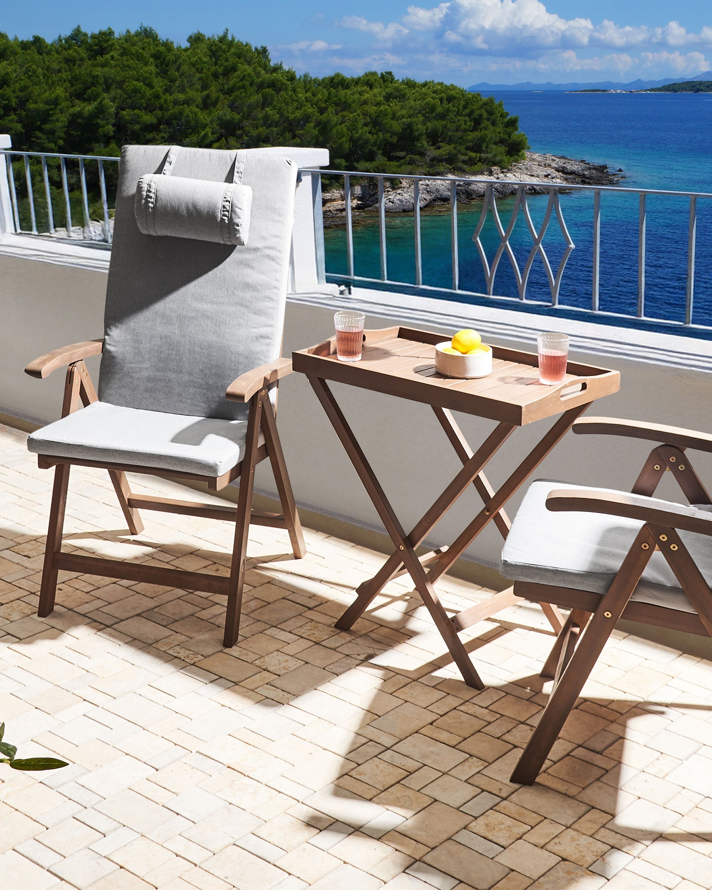 Set of 2 Garden Chairs with Cushions AMANTEA PREMIUM Acacia Wood Grey Melange