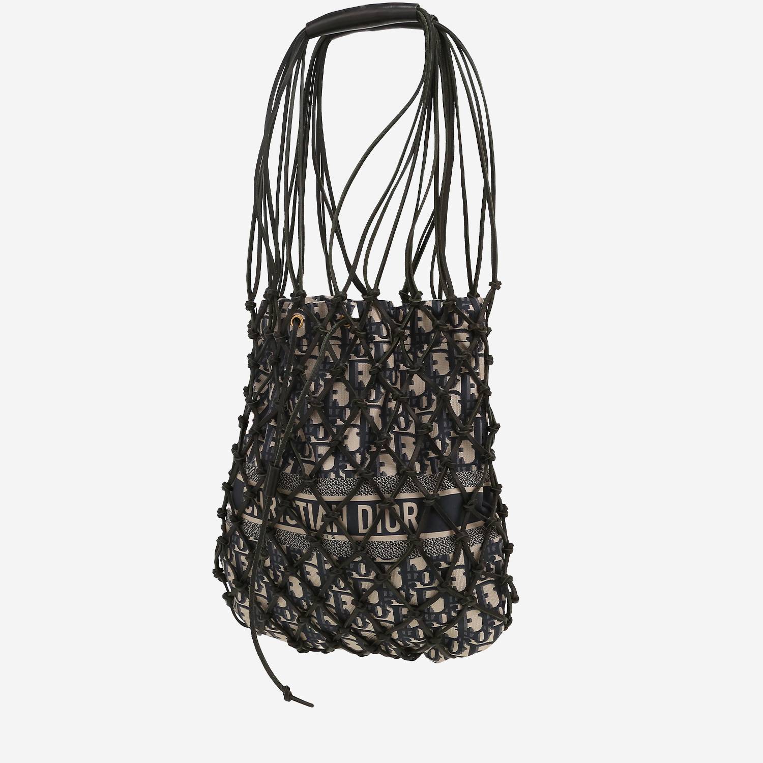 Dior handbag in navy blue and beige monogram canvas Oblique and black leather