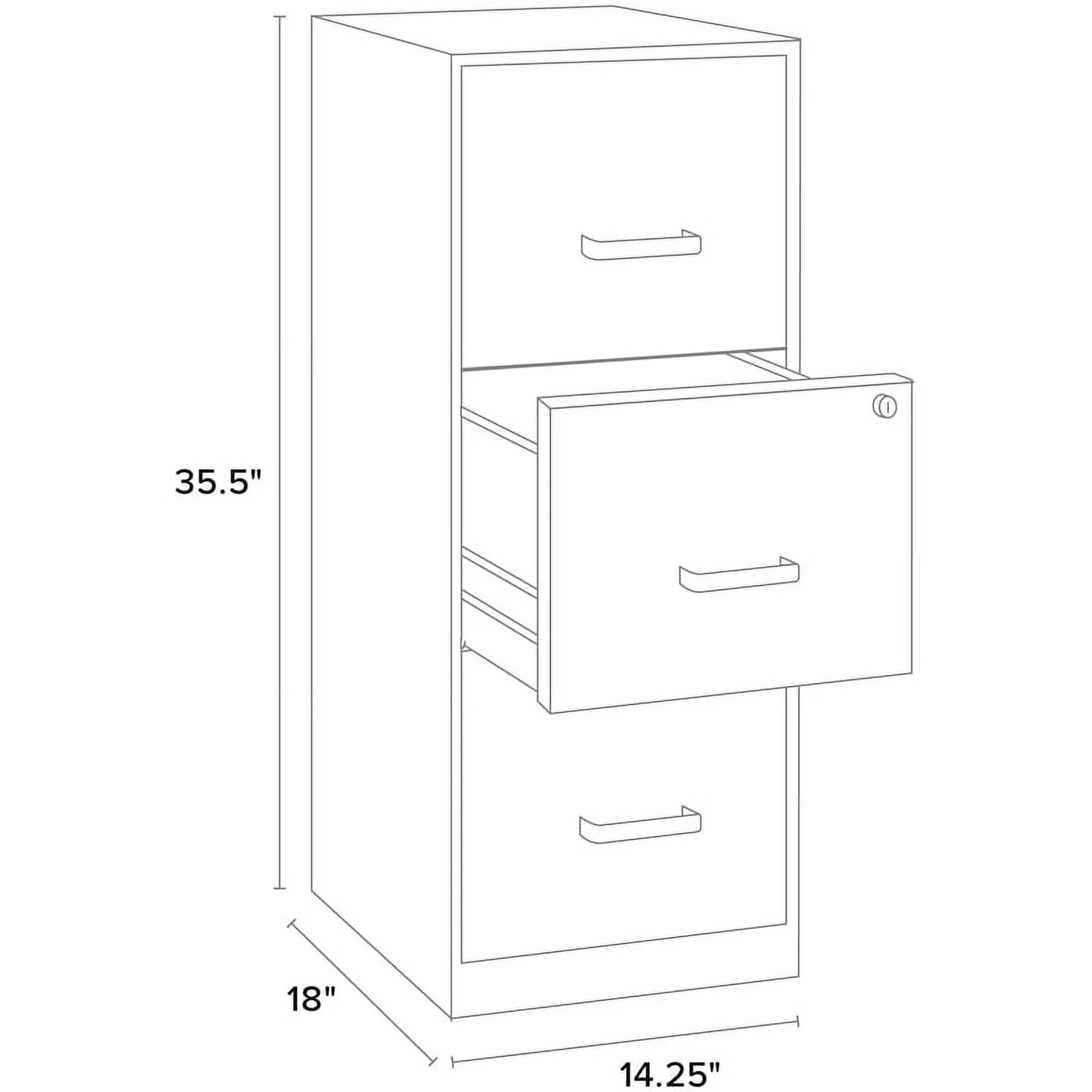 Space Solutions 3 Drawer Modern Metal Vertical File Cabinet with Lock in Silver - Image 5