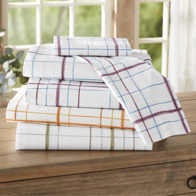 200-Thread Count Portuguese Cotton Plaid Sheet Set - MIDNIGHT VELVET CATALOG