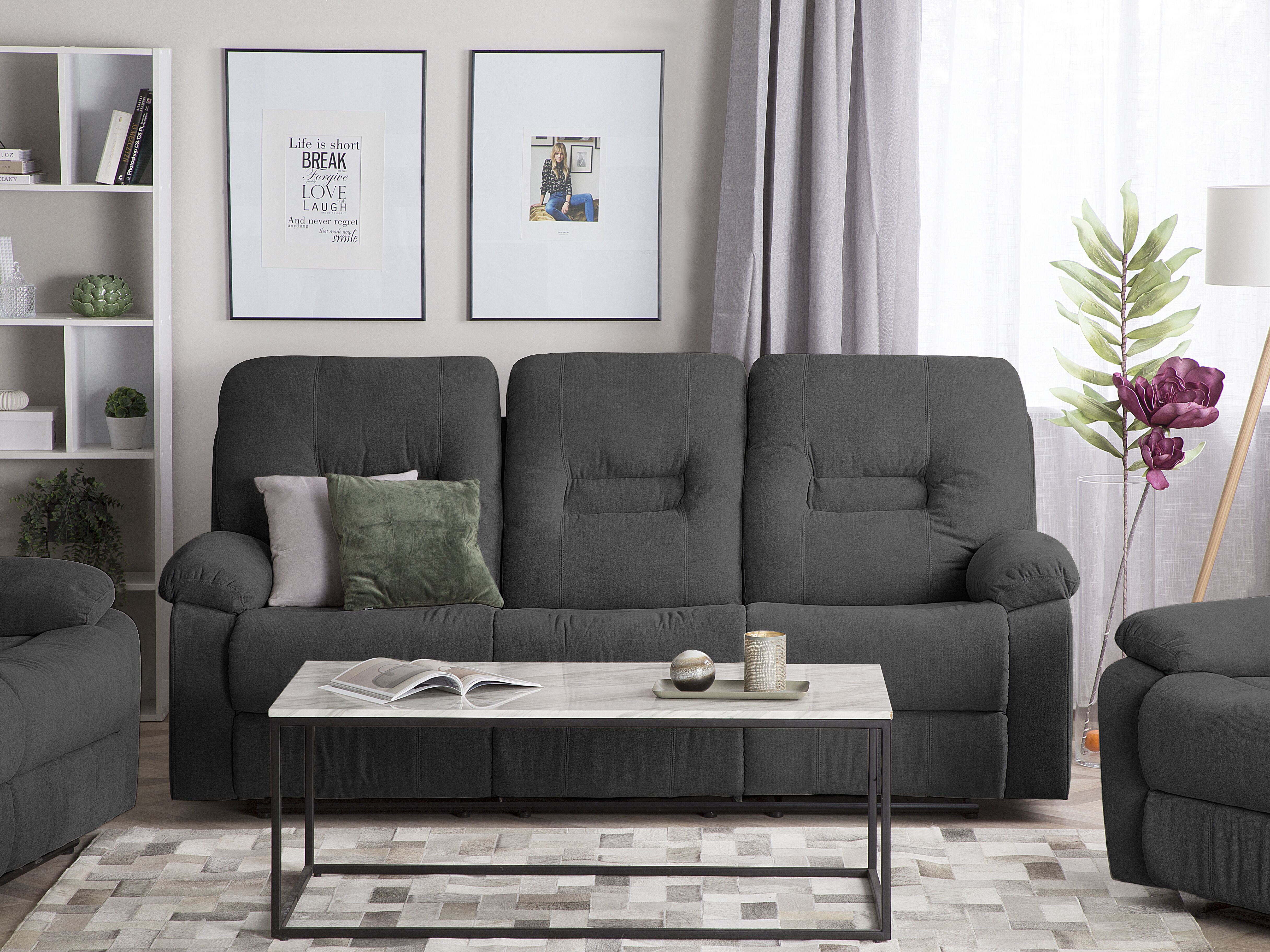 Manual Recliner Sofa 3 Seater BERGEN Fabric Dark Grey