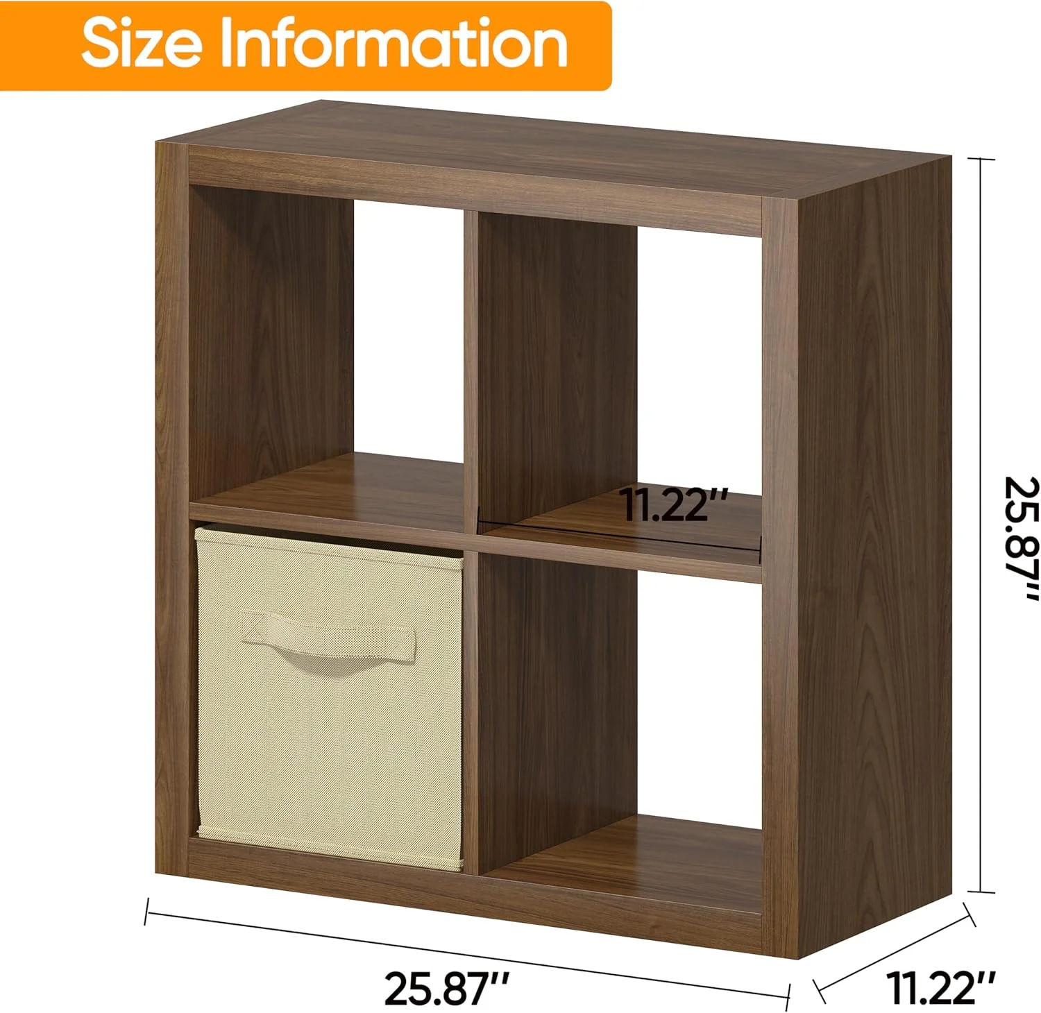 GHooa Bookshelf with Storage Bin, 4-Cube Storage Organizer, Modern Wood Open Bookcase, Multifunctional Display Shelf for Living Room, Bedroom, Home Office-4 Cube-Classic Oak