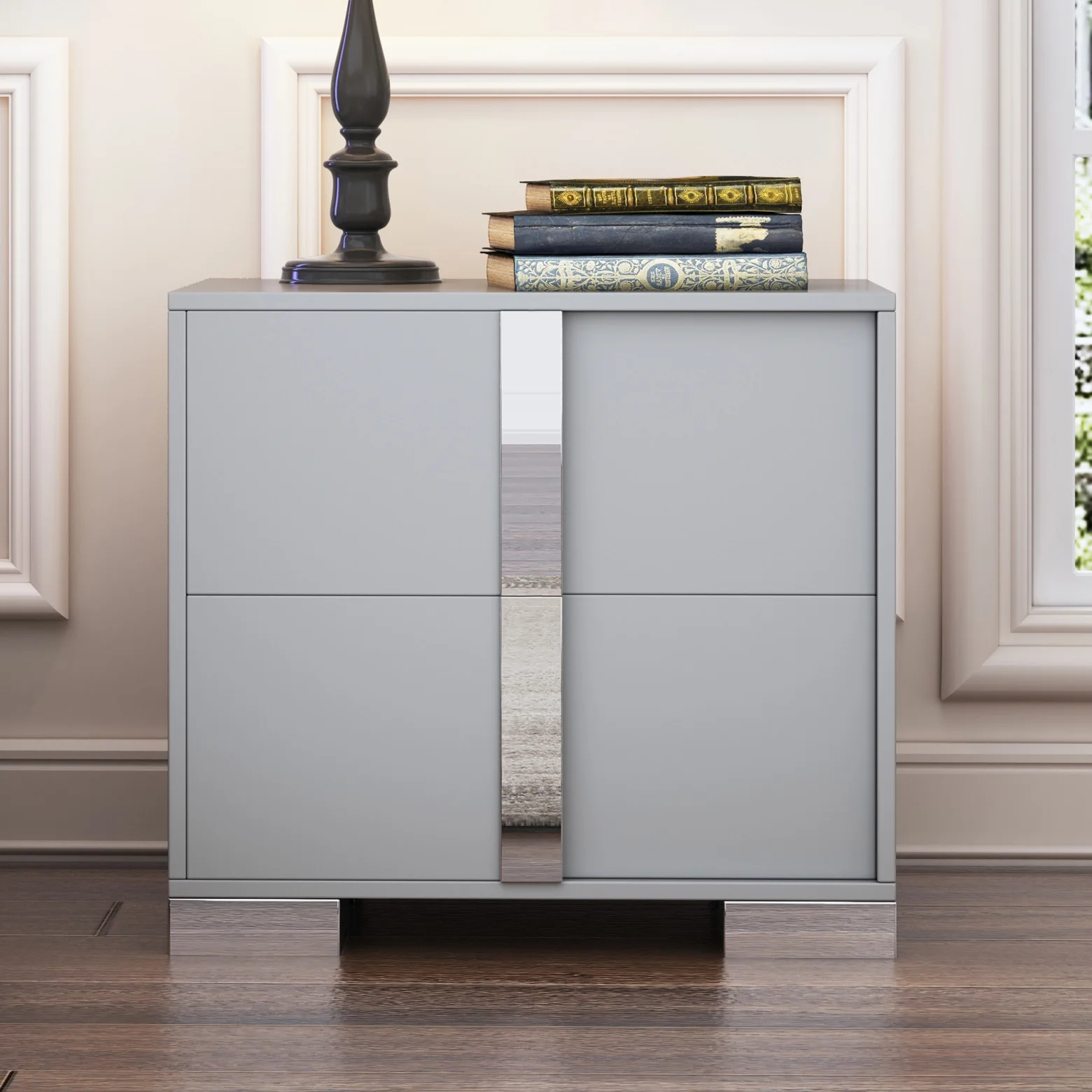 Elegant Nightstand with Metal Handle, Mirrored Bedside Table with 2 Drawers for Bedroom, Living Room, End Sofa Side Table for Living Room, Office, White - Image 19