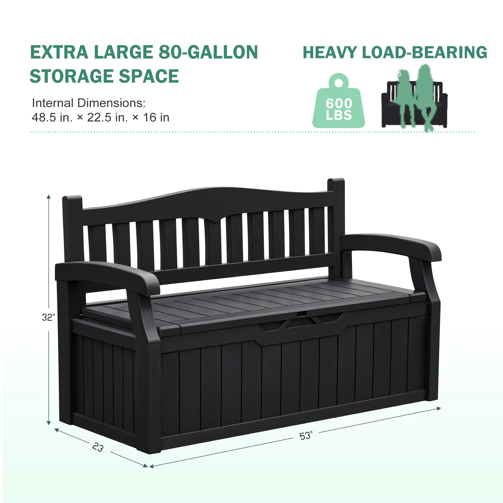 Homall 80 Gallon Plastic Storage Bench Made Of Durable Weatherproof Resin And Deck-Box Organized Storage Compartment For Outdoor Patios And Lawns,Black - Image 7