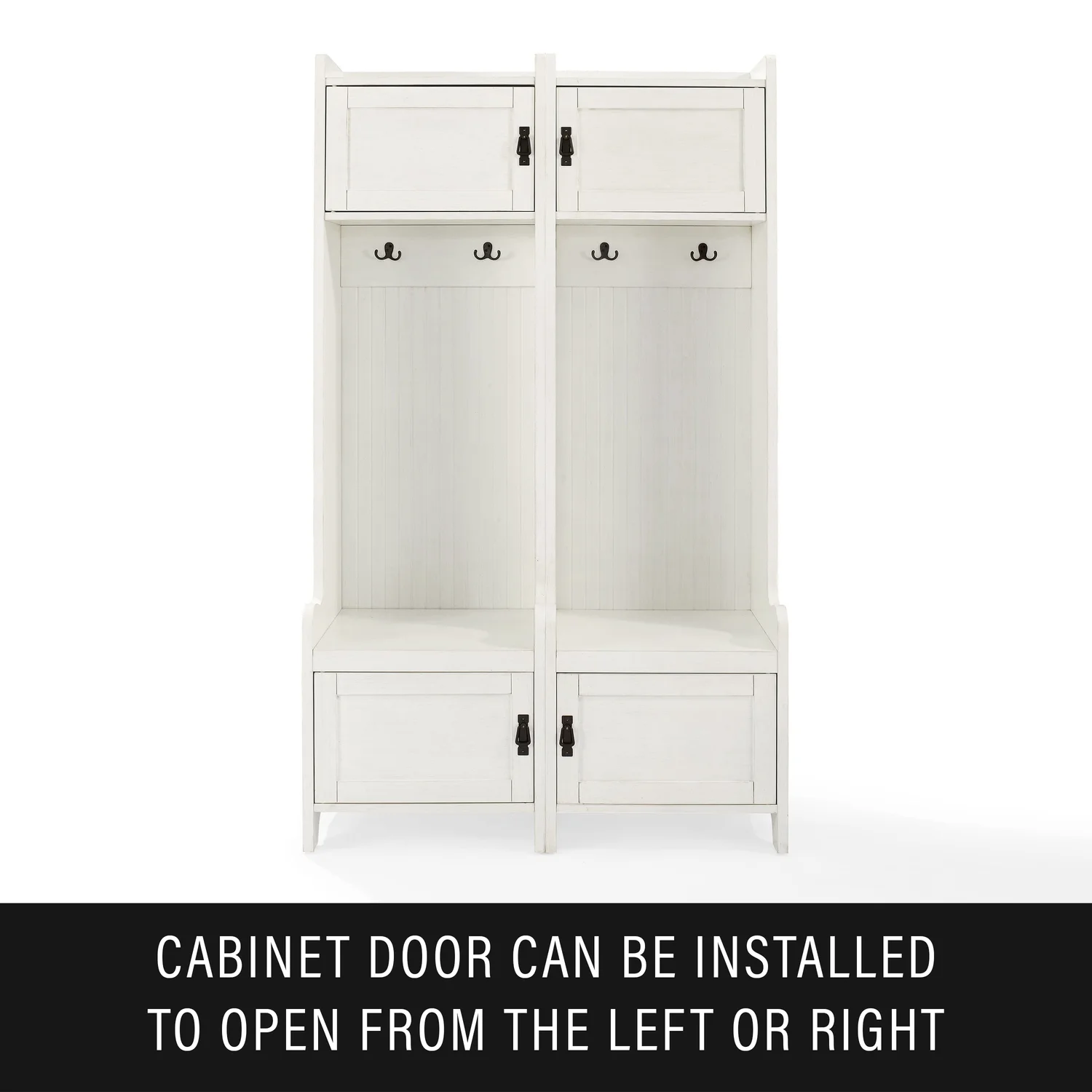 Crosley Fremont Hall Tree with Storage Cabinets and Coat Rack Hooks for Hanging