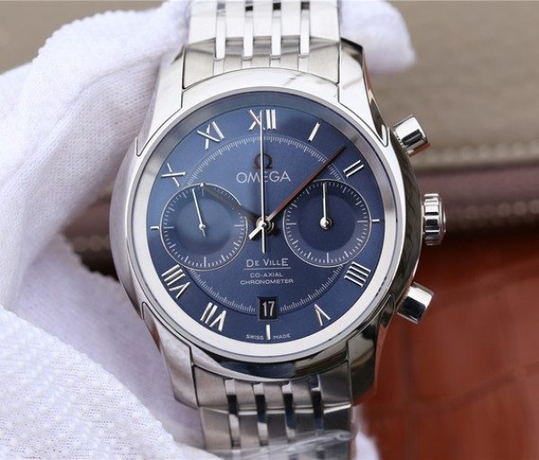 Replica Omega OMF De Ville Chronograph 42mm Blue Dial SS Bracelet A9300 - Top club