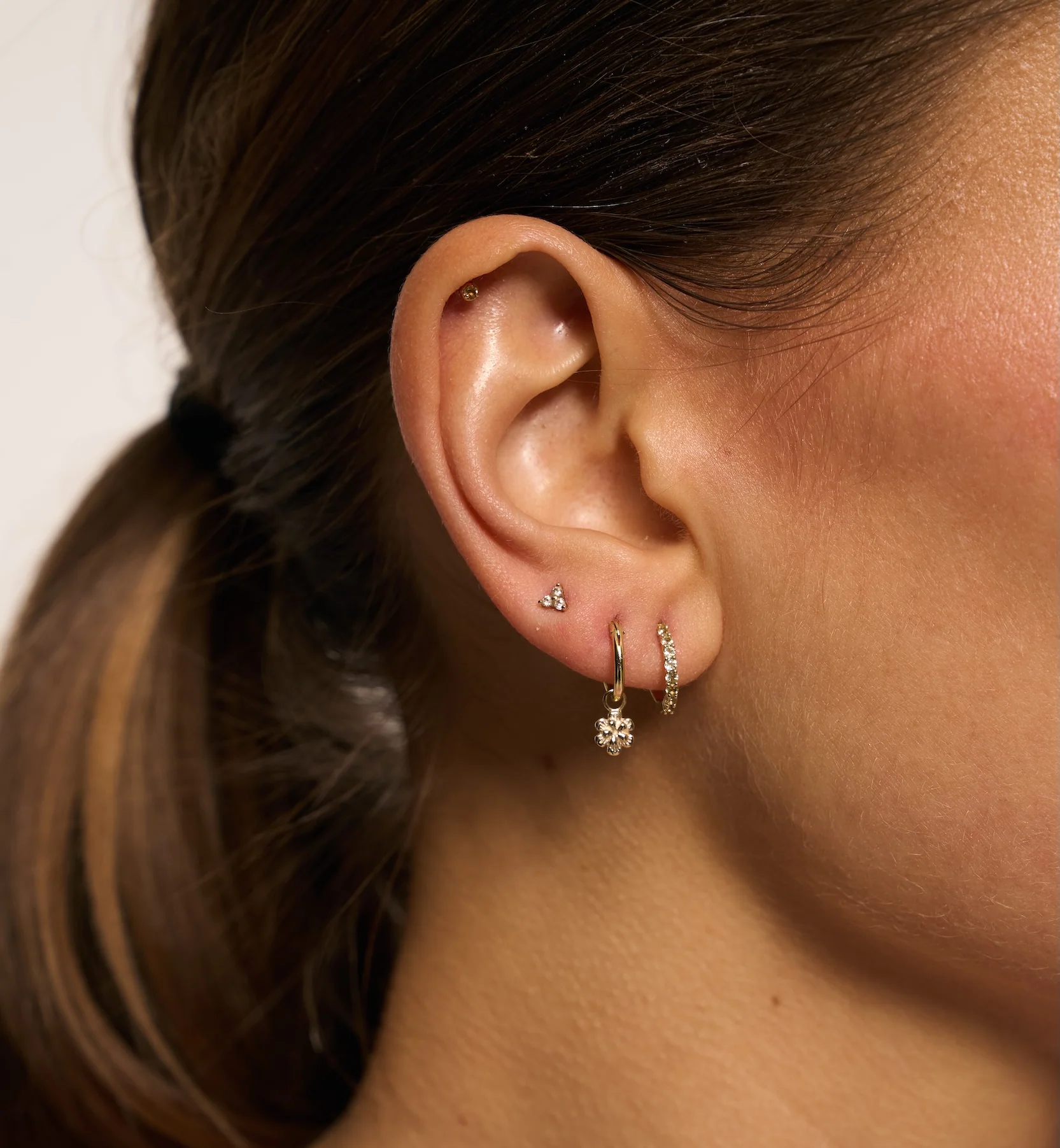 Single Trio Diamond Stud 14K