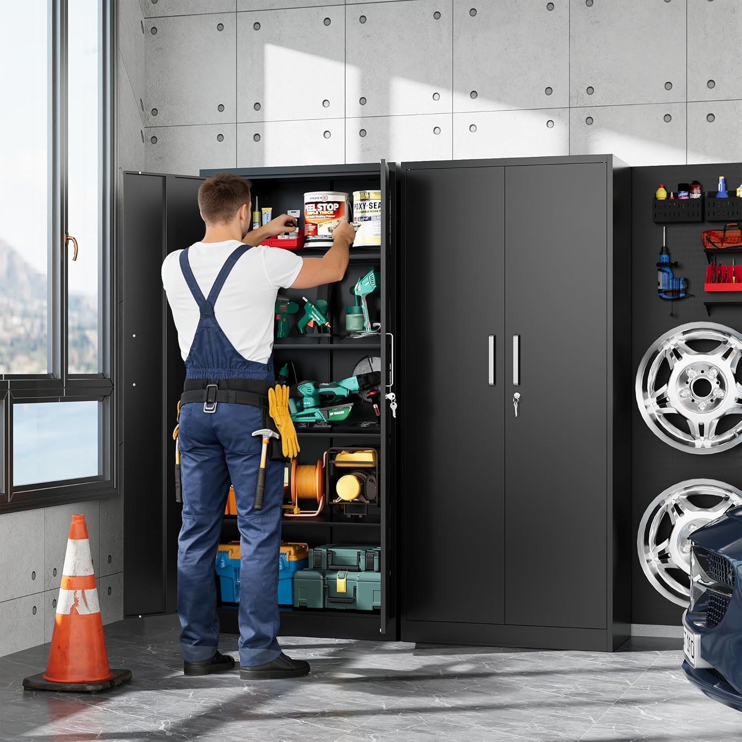 Metal Garage Storage Cabinet with Doors and Adjustable Shelves, 71