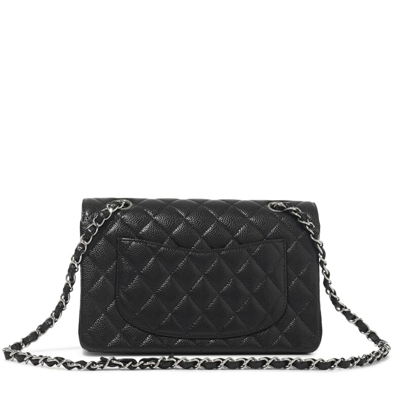 Chanel Classic Flap Bag – Black Quilted Caviar Leather with Silver Hardware - COZYMIZE