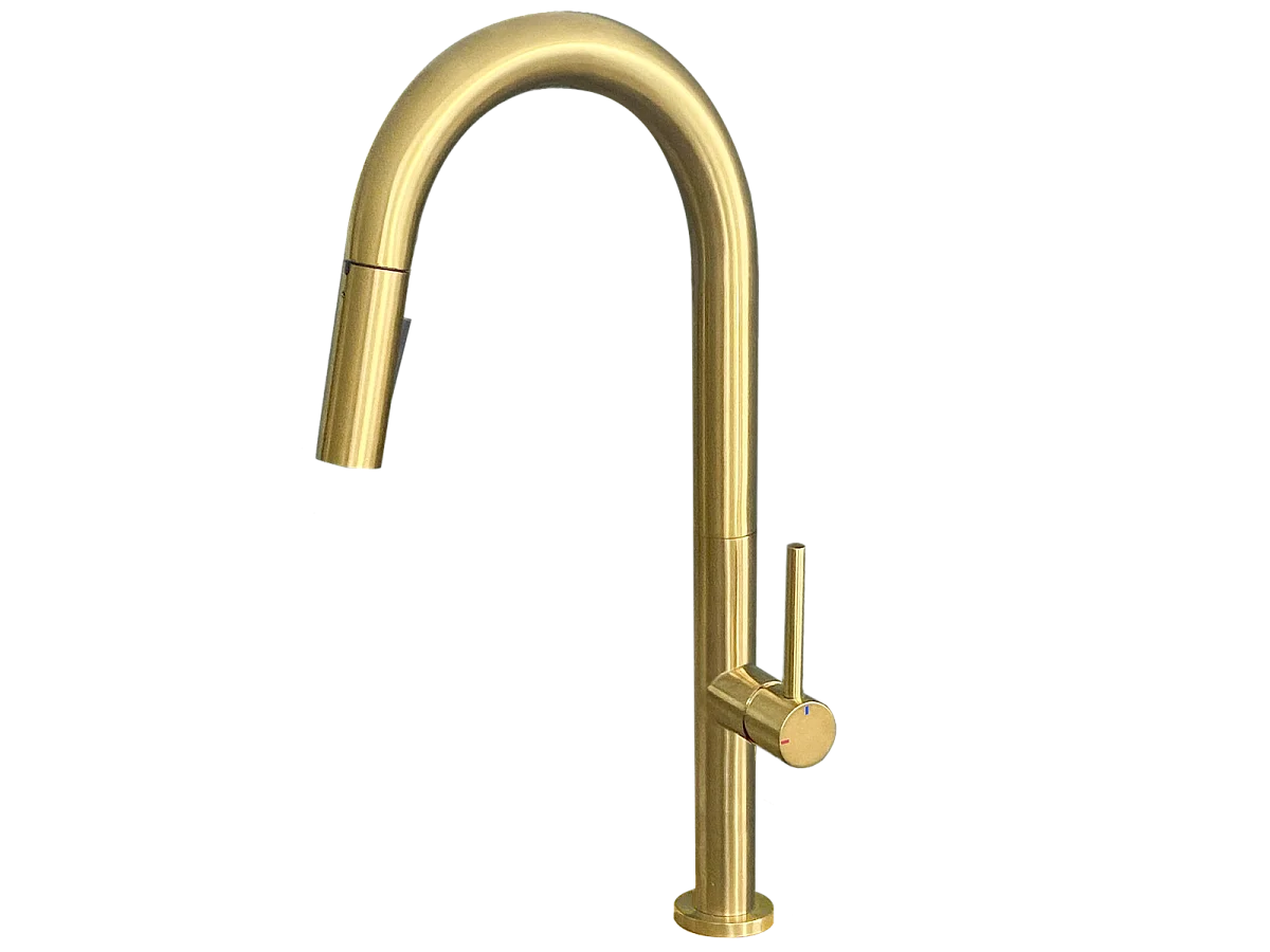 Portofino mitigeur évier à douchette extractible or brossé - Essebagno