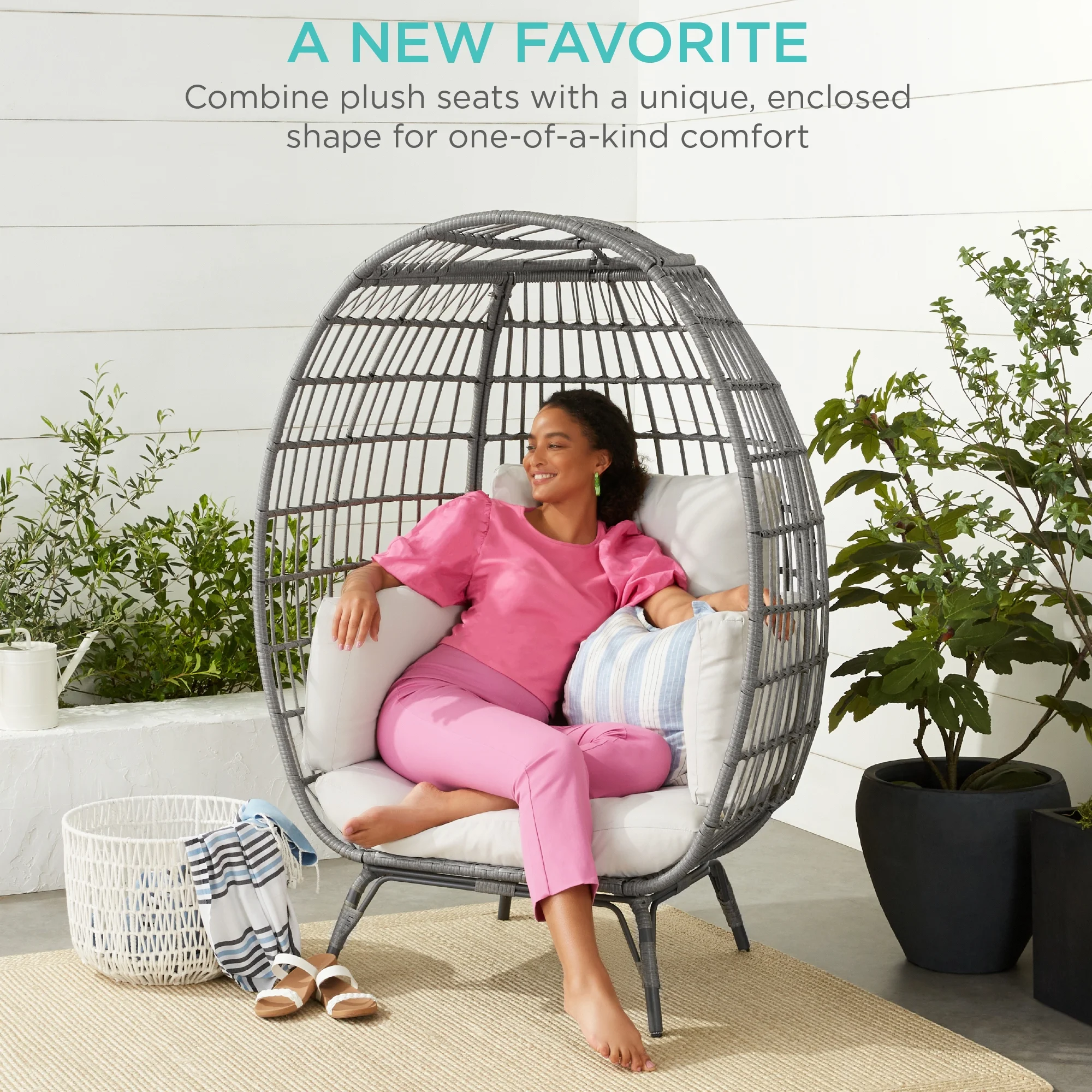 Best Choice Products Wicker Egg Chair Oversized Indoor Outdoor Patio Lounger w/ Steel Frame, 440lb Capacity - Black - Image 31