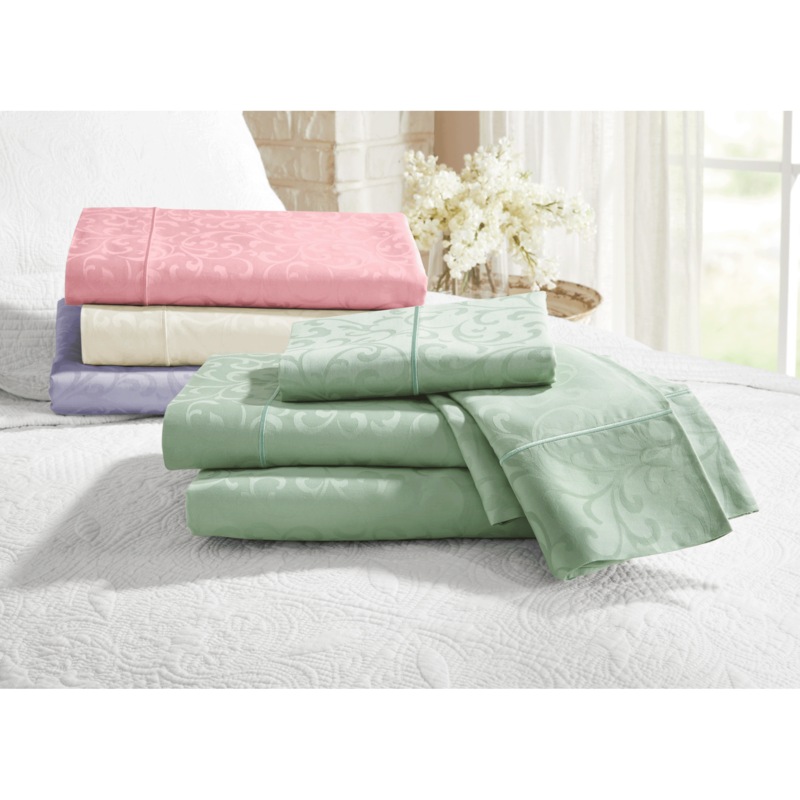 300-Thread Count Cotton Scroll Jacquard Sheet Set - MIDNIGHT VELVET CATALOG