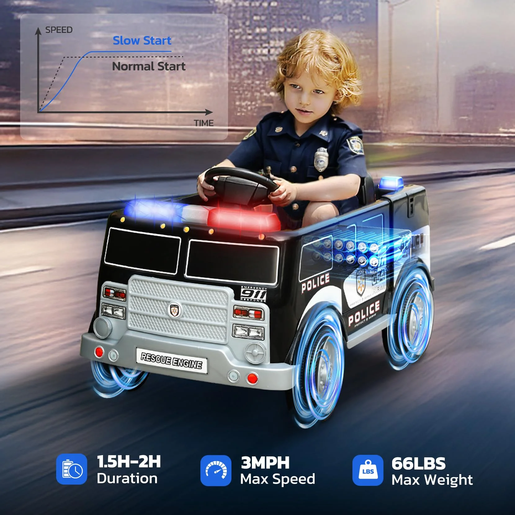 Bobiber Ride on Fire Truck, 12V Battery Powered Ride-On Toy Vehicle with Remote Control, Megaphone, Flashing Lights, Siren and Fire Extinguisher - For Boys and Girls Ages 3-6 - Image 14