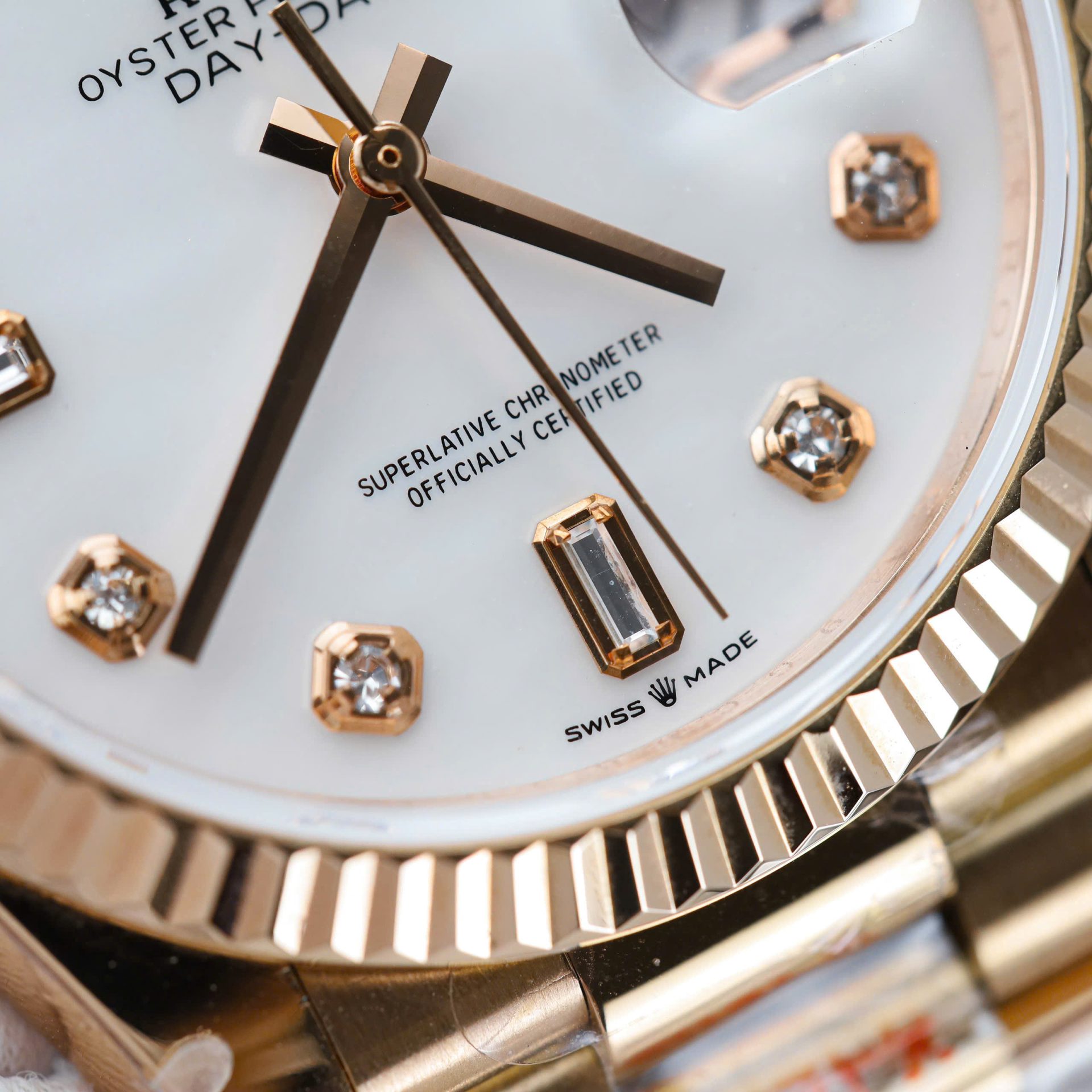 Rolex Day-Date 128235 Knock Off Watches MOP Dial Weight 156 Grams QF Factory 36mm - Elite Watch Atelier