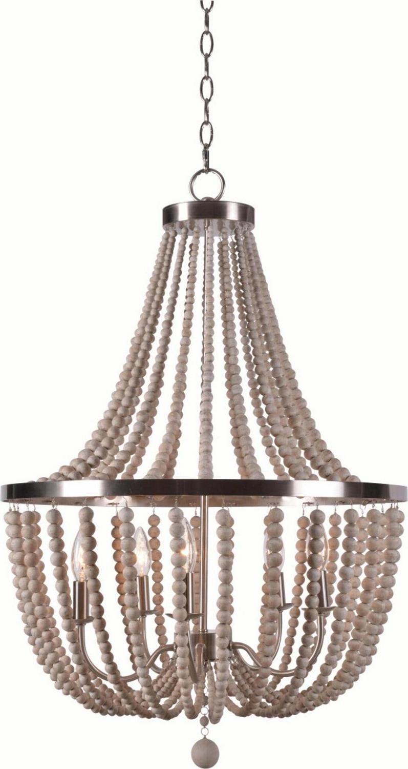 Dumas 5-Light Wood Bead Chandelier - Weathered White