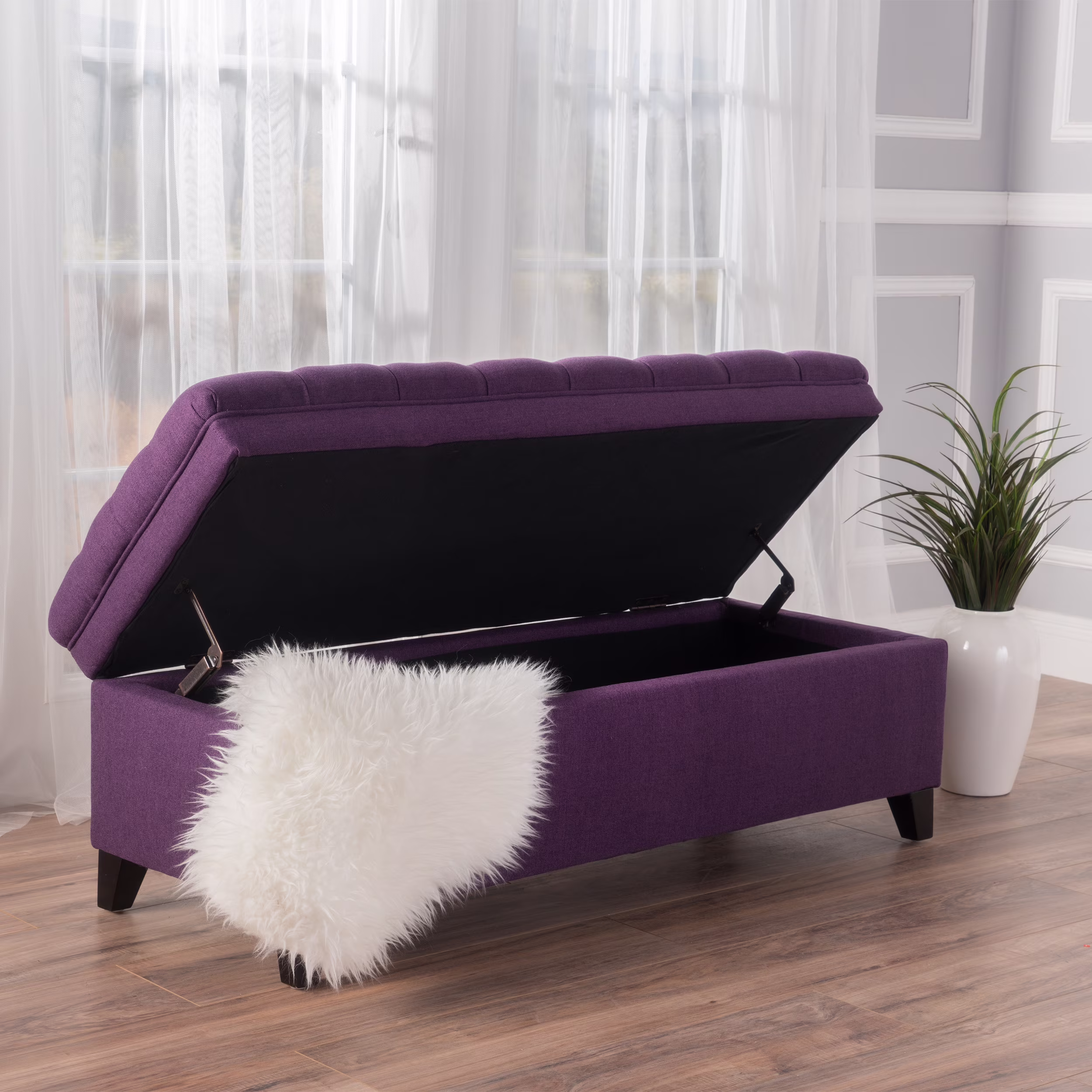 Noble House Hampton Contemporary Fabric Upholstered Storage Ottoman, White and Blue Floral - Image 18