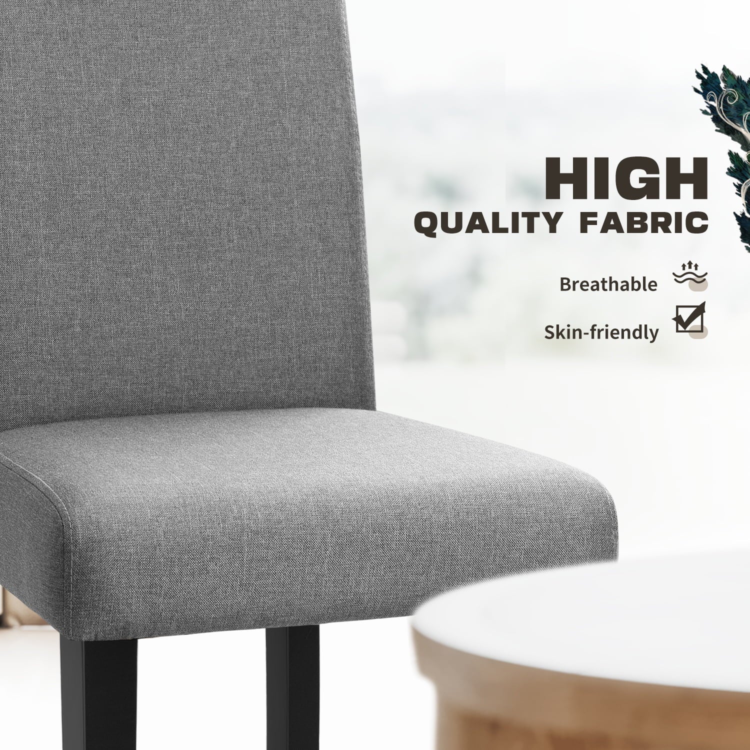 Furmax, Set of 4 Upholstered Dining Chairs with Wooden Legs, Fabric, Gray - Image 7