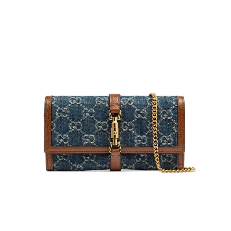 Replica Gucci Jackie 1961 Chain Wallet 652681 In Blue Denim1:1High-quality replica