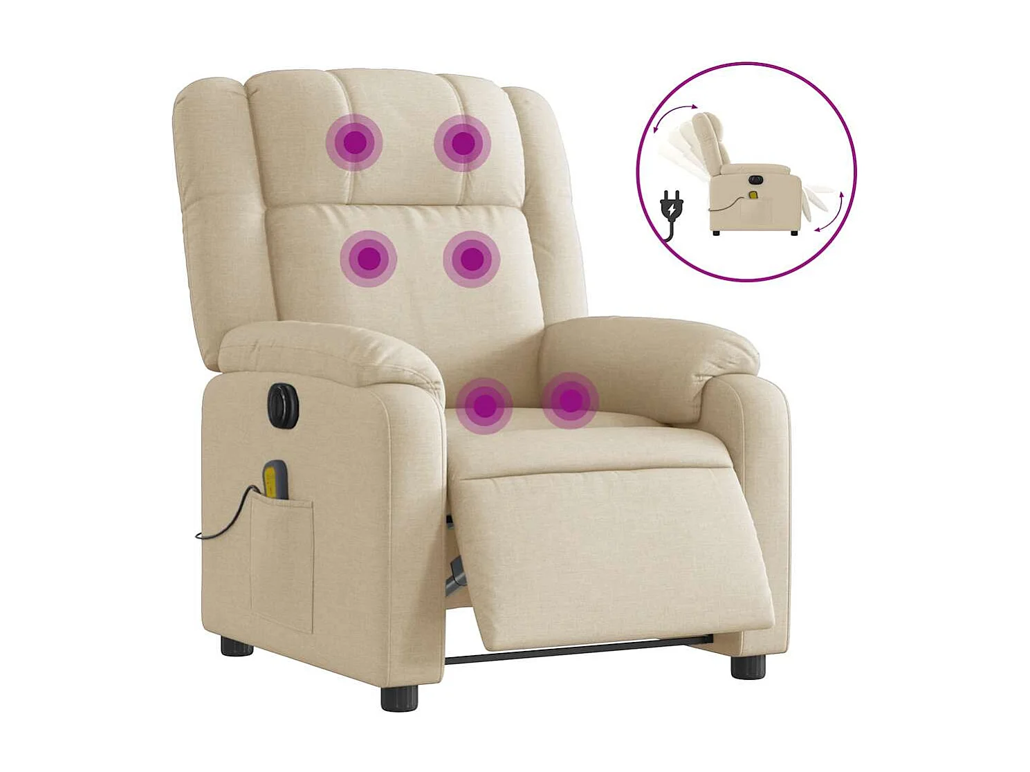 Fauteuil inclinable électrique-Chaise-Fauteuil de Massage crème tissu SHL2283