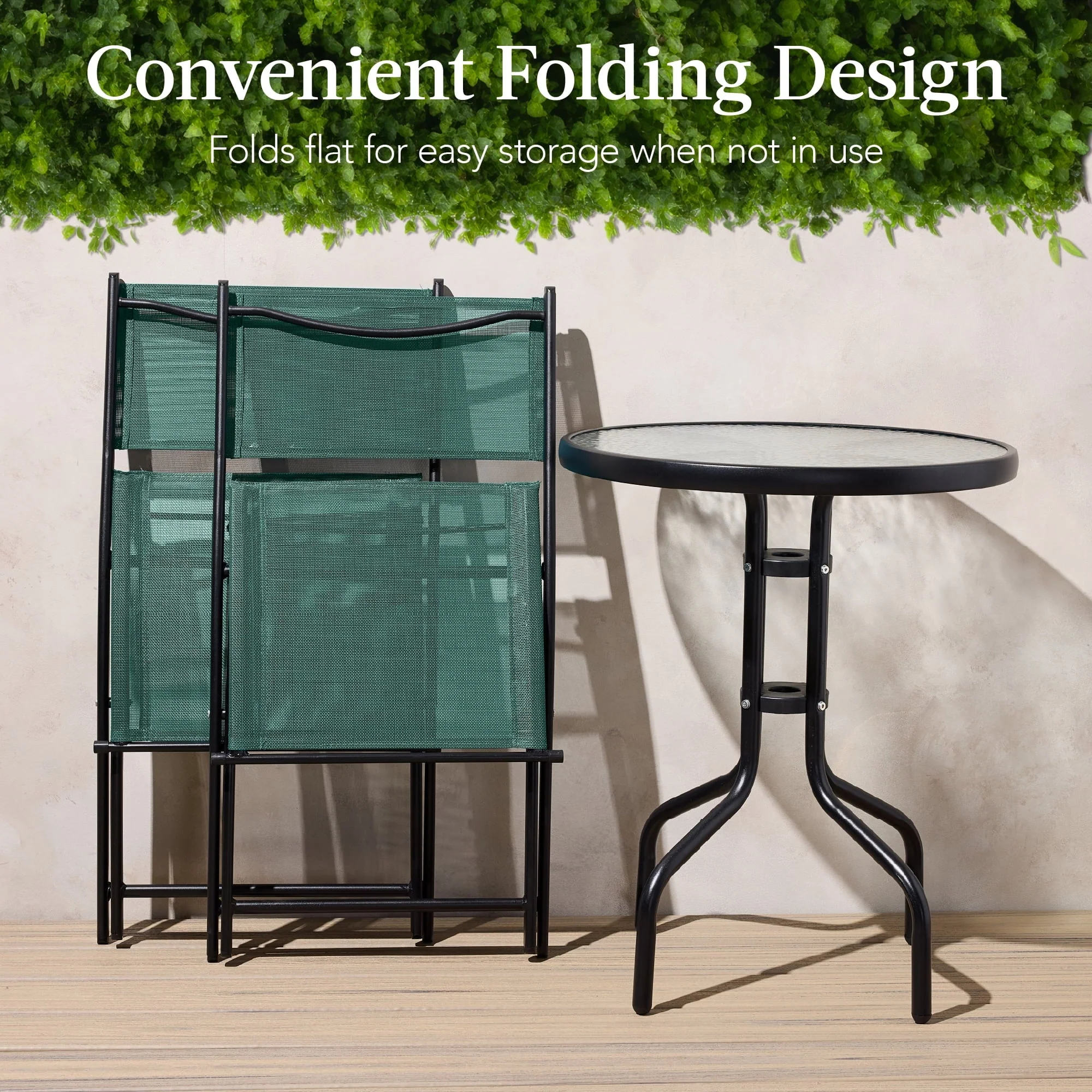 Best Choice Products 3-Piece Patio Bistro Dining Set With Glass Tabletop And Folding Chairs - Gray - Image 95 Best Choice Products 3-Piece Patio Bistro Dining Set With Glass Tabletop And Folding Chairs - Gray - Image 95