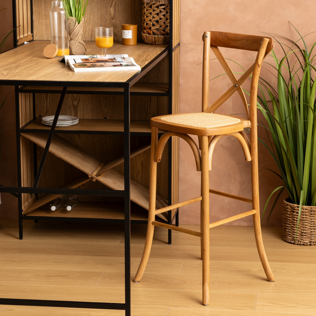 Bar stool "Isak" Oak, Beige, H.110 cm