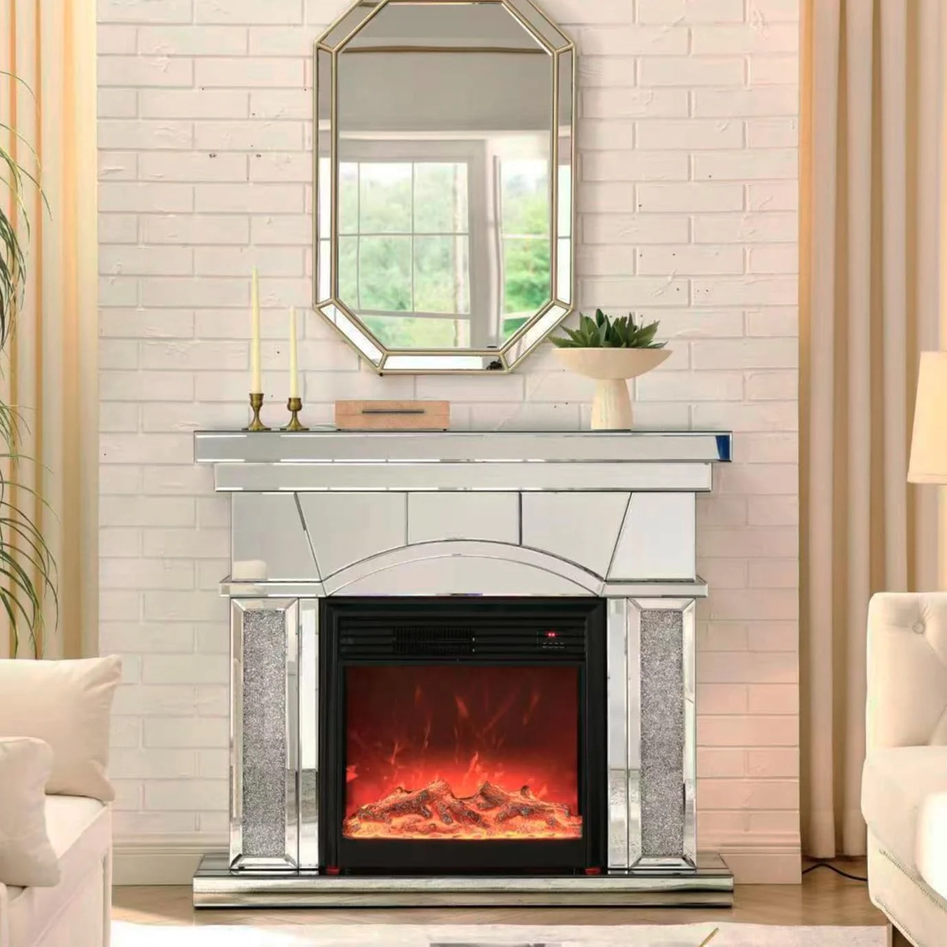 IKIFLY 47.24L x 41.33 H Mirrored Electric Fireplace - Image 22