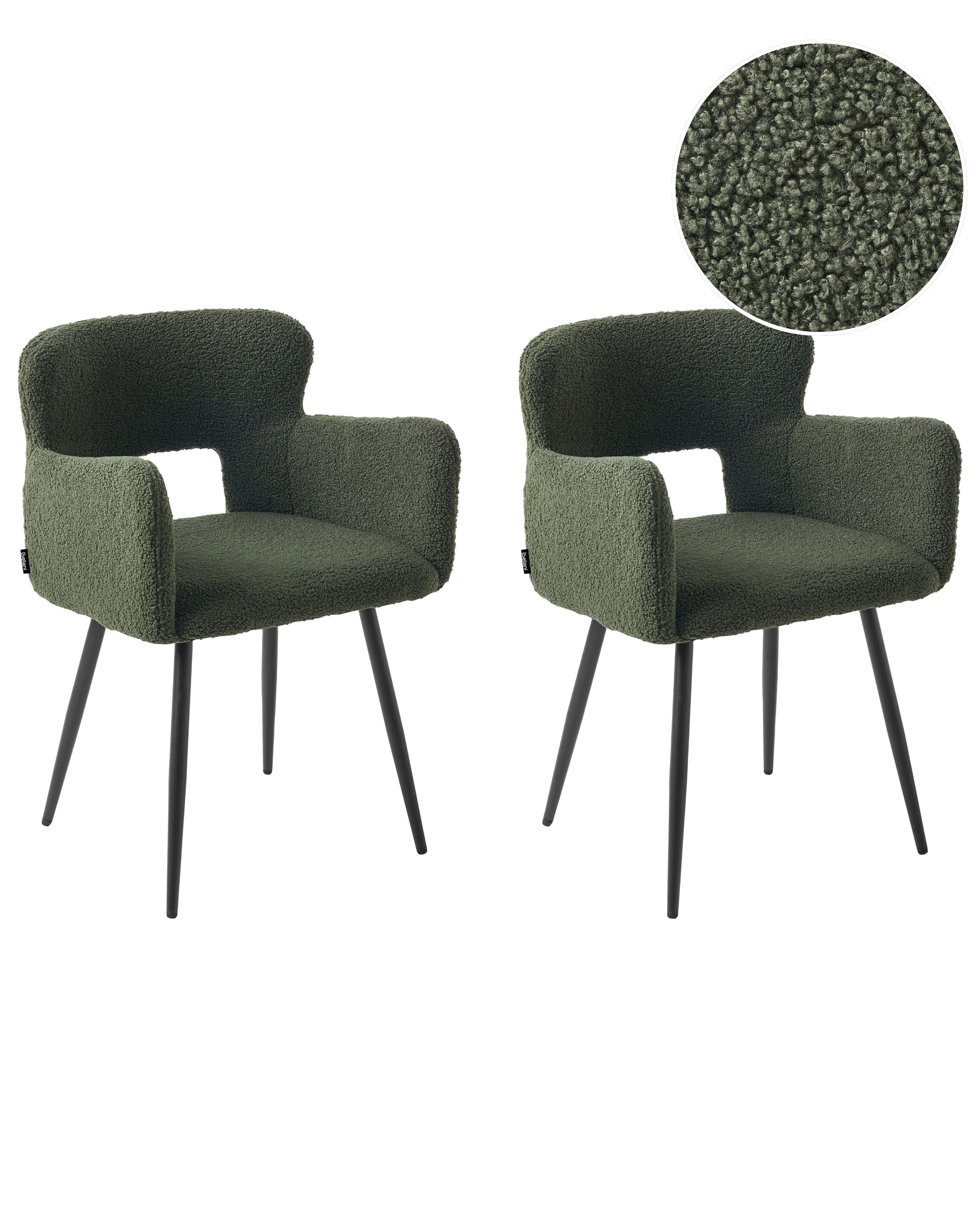 Set of 2 Dining Chairs SANILAC Boucle Dark Green