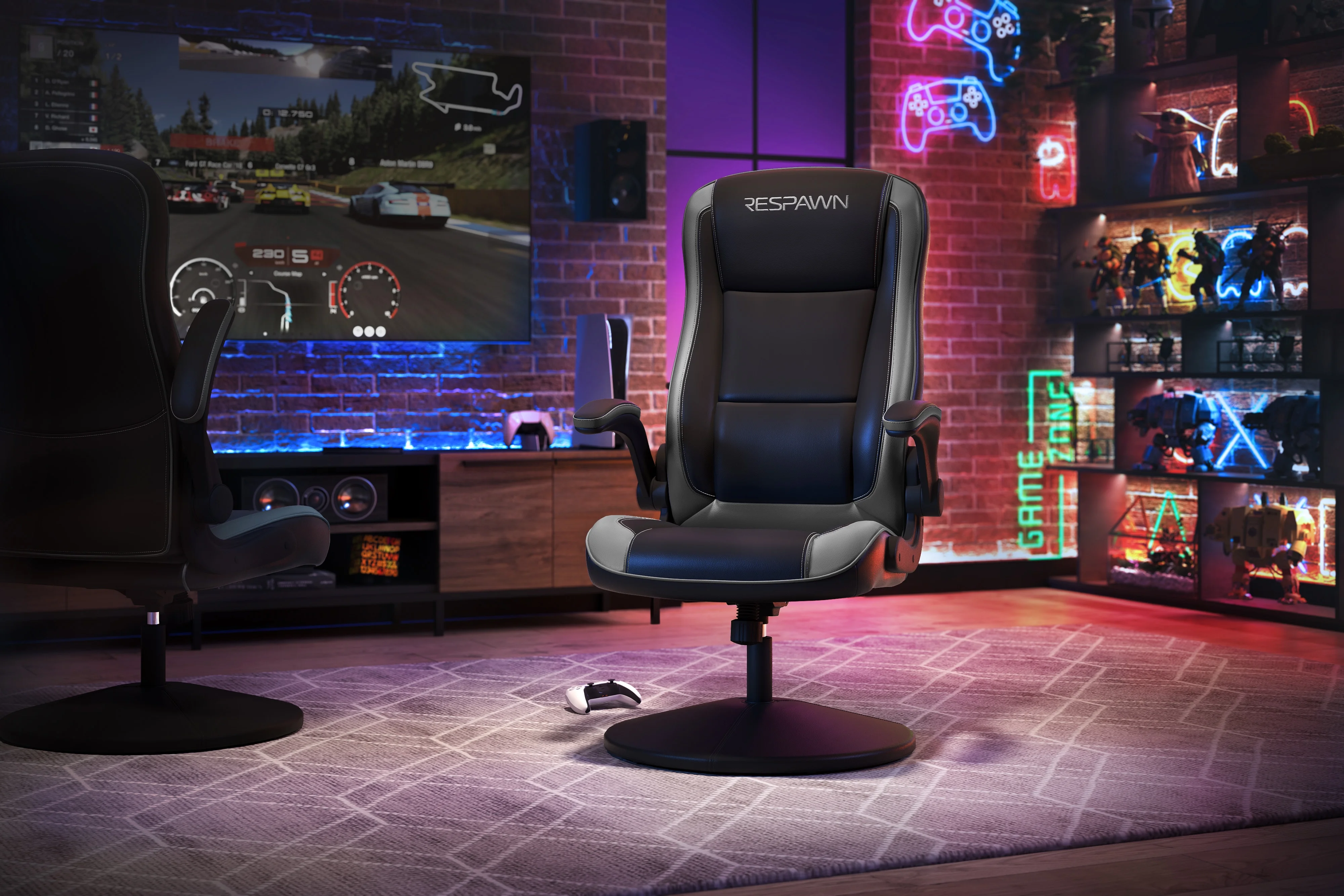 RESPAWN 800 Swivel Rocker Gaming Chair - Ergonomic Floor Gaming Seat with Lumbar Support, Flip Up Armrest, High Back, Pedestal Base, Comfortable No Wheels Console Video Game Rocker Chair - Red - Image 64