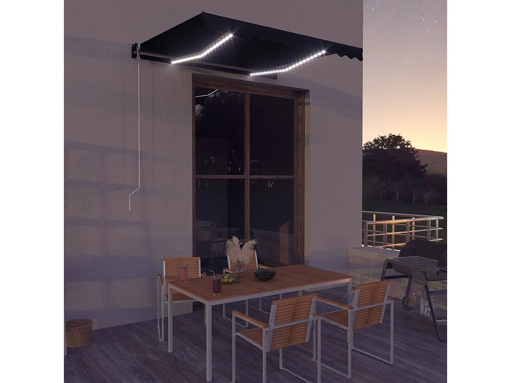 Auvent manuel rétractable avec LED 300x250 cm Anthracite WVGQ2185