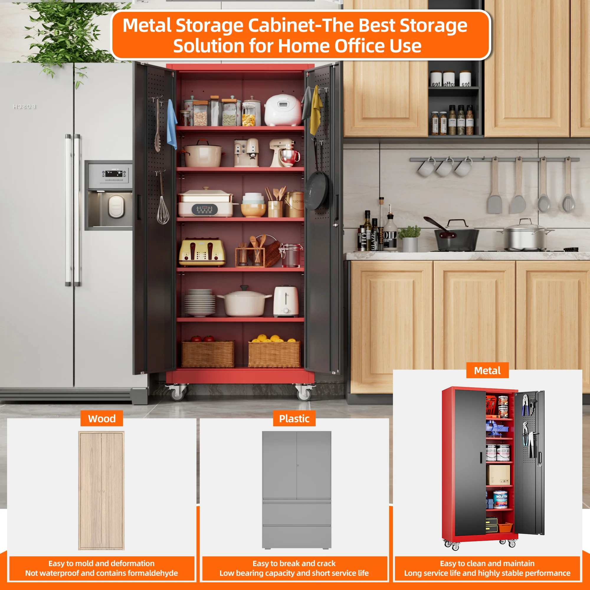 GangMei 71 inches Tall Metal Rolling Garage Storage Cabinets with Locking Doors and 5 Adjustable Shelves, Metal Storage Cabinet for Garage, Office, Home, Classroom, Assemble Required(Black) - Image 26