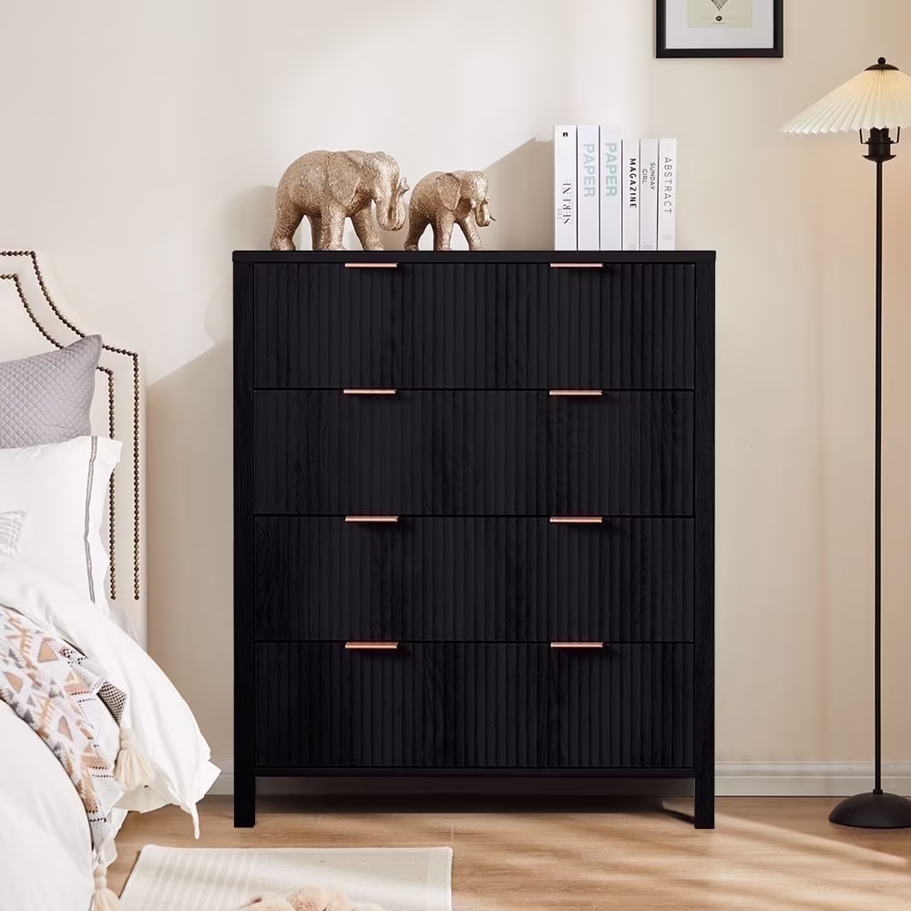 YOCWO Fluted Nightstand for Bedroom Set of 2 , Wood Bedside Table Set of 2 with Drawers, Black - Image 29