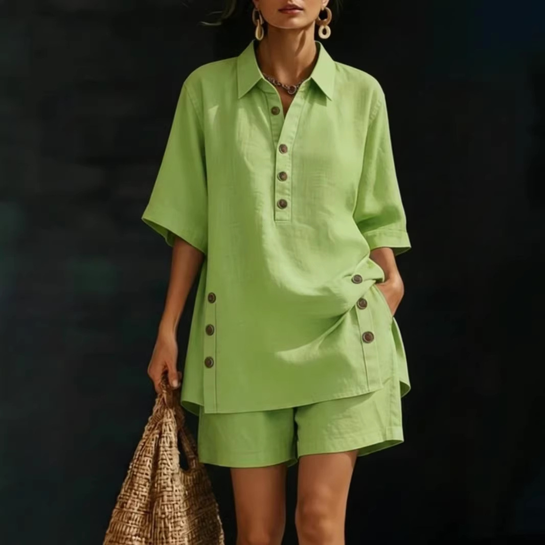 Amazon's best-selling 2026 autumn-summer cross-border new foreign trade women's clothing short-sleeve shirt and loose pants two-piece set