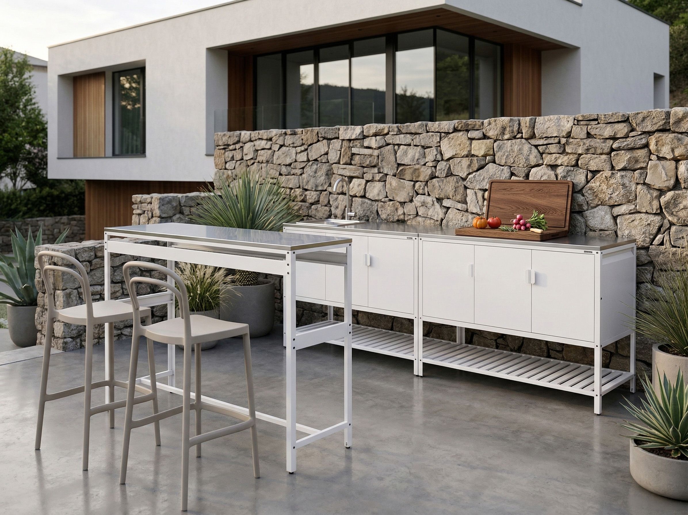 3 Piece Outdoor Kitchen Set with Sink MAENZA Metal White