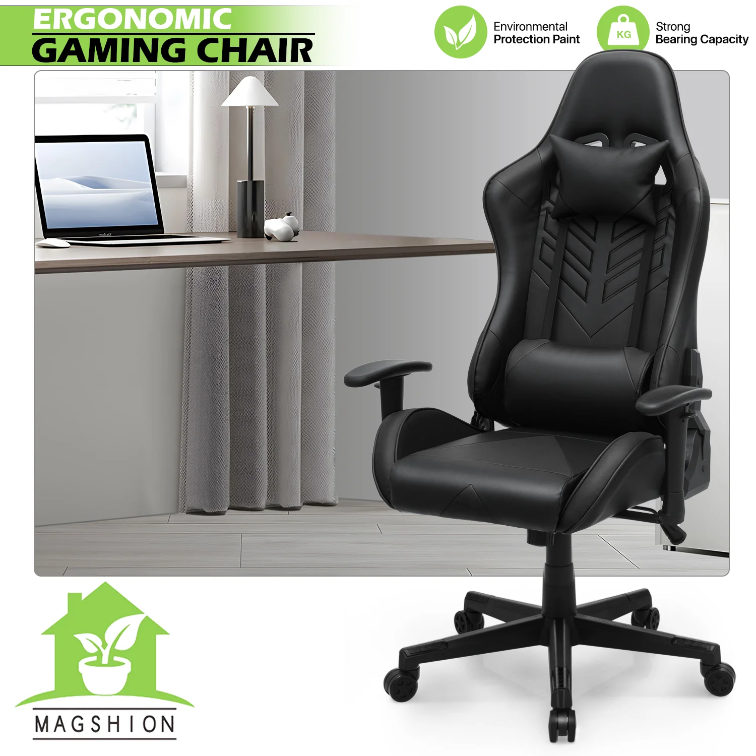 Magshion Ergonomic Gaming Chair, Comfortable Gaming Chair, Computer Chair Leather Desk Chair Adjustable Swivel Gaming Office Chair, Blue - Image 72