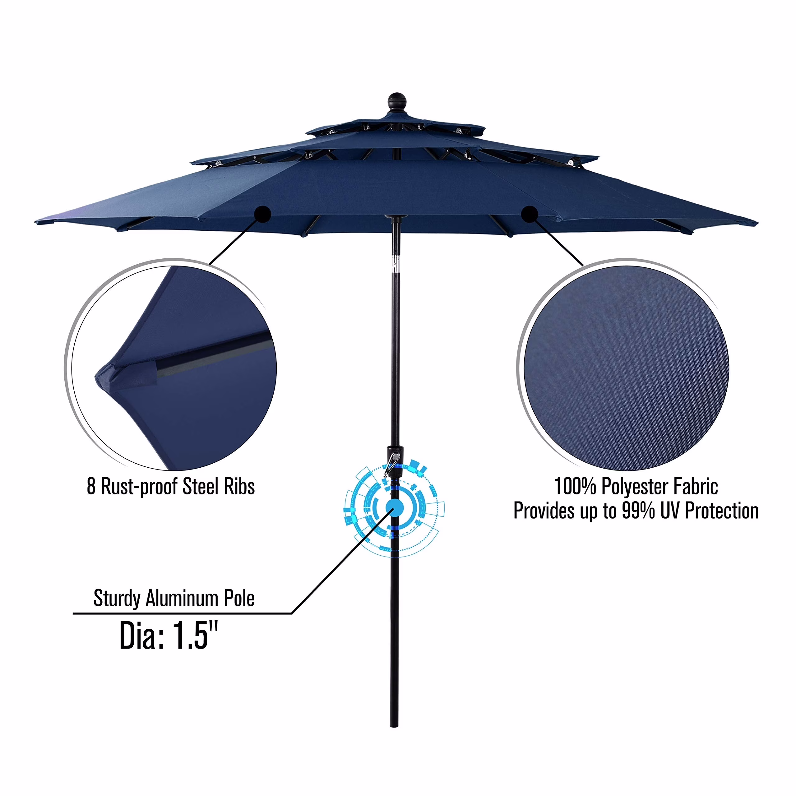 MAISON ARTS Outdoor 6-piece Patio Dining Set, 1 Square Metal table, 4 Adjustable Folding Chairs and 10ft Umbrella Red - Image 3