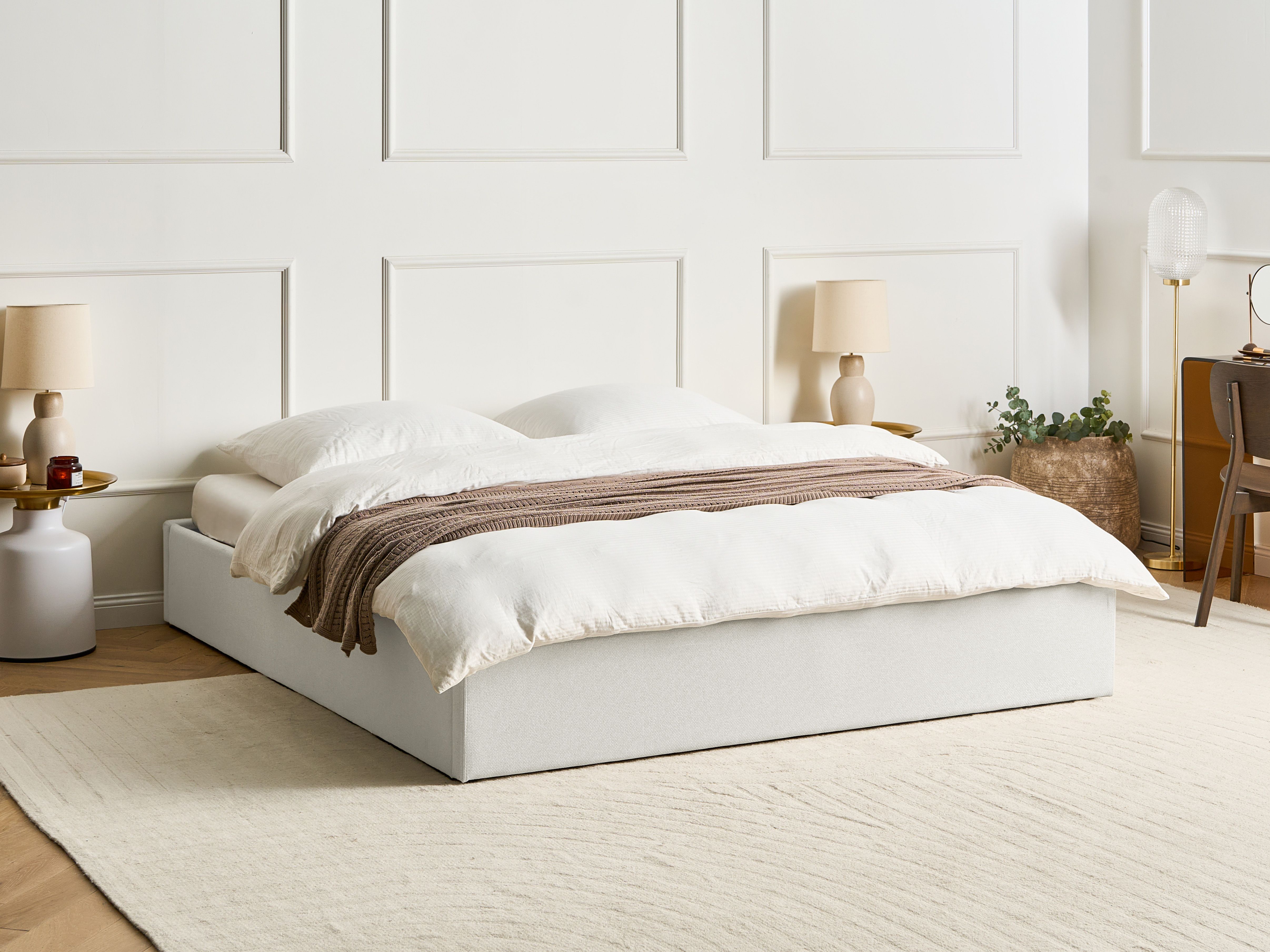 Ottoman Bed without Headboard Fabric DINAN 180 x 200 cm (EU Super King) Light Beige