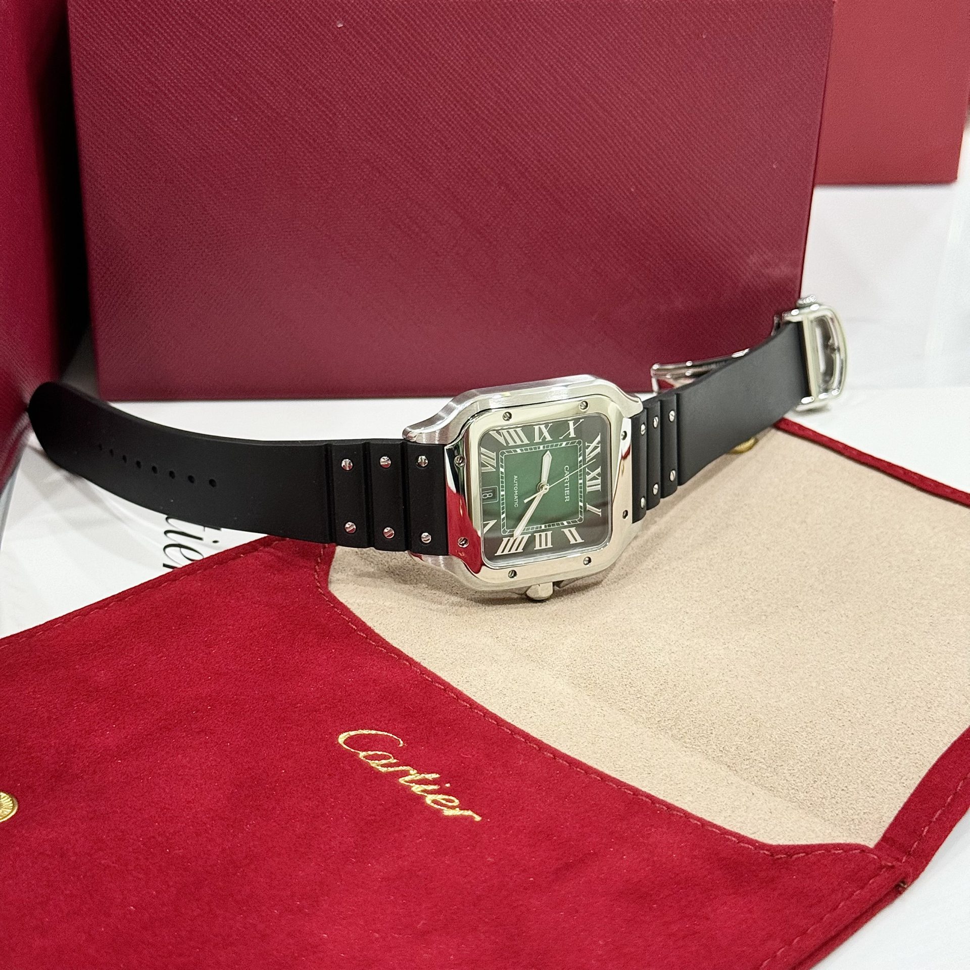 Cartier Replica Watches Santos WSSA0061 Green Dial Rubber Strap BV Factory 39.8mm - Top club