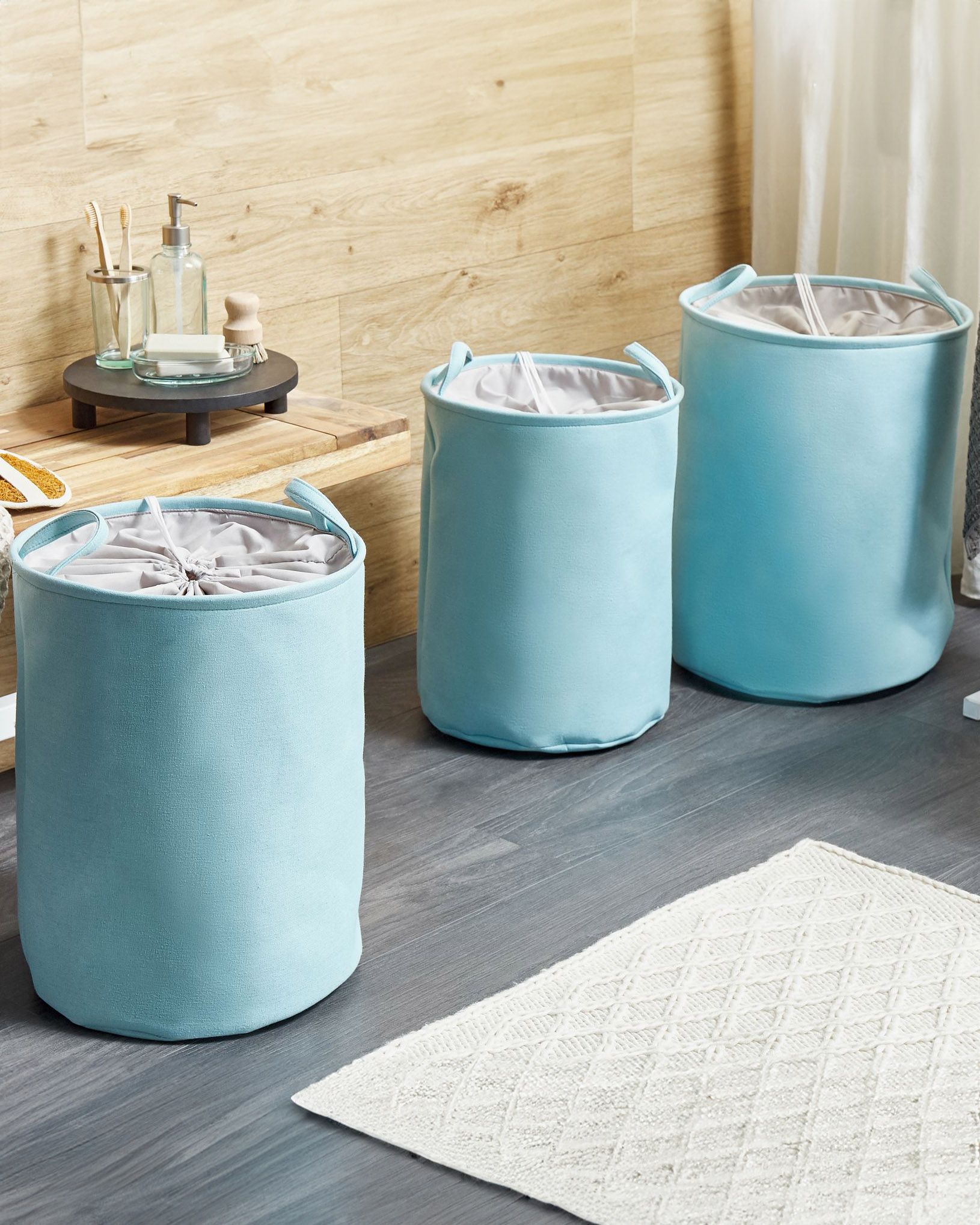 Set of 3 Baskets ARCHA Cotton Light Blue